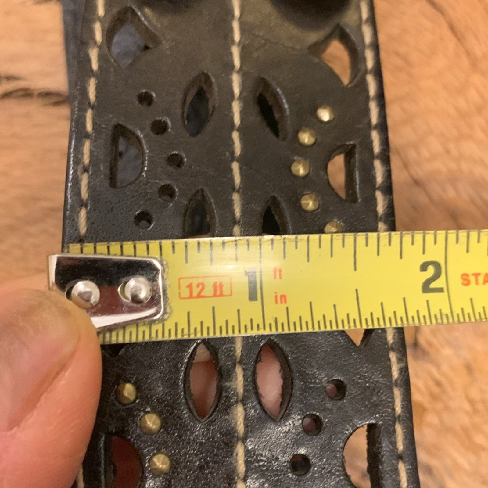 Vintage Double buckle perforated leather belt solid brass with studs Size ONE SIZE - 11 Thumbnail