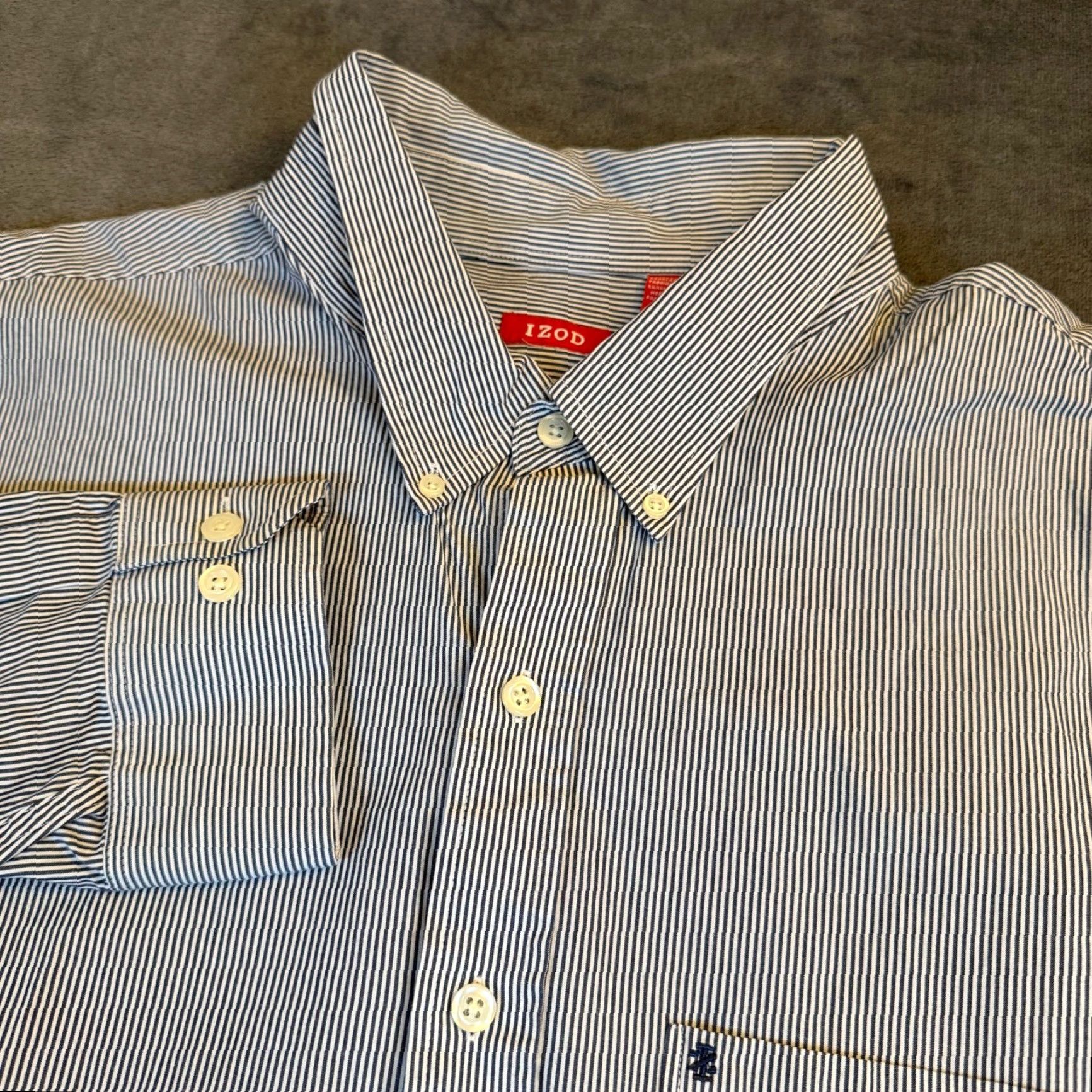 Izod VINTAGE IZOD Button-Down Shirt Mens 3XLT Blue White Striped Long Sleeve 3XL Tall Size US XXL / EU 58 / 5 - 2 Thumbnail