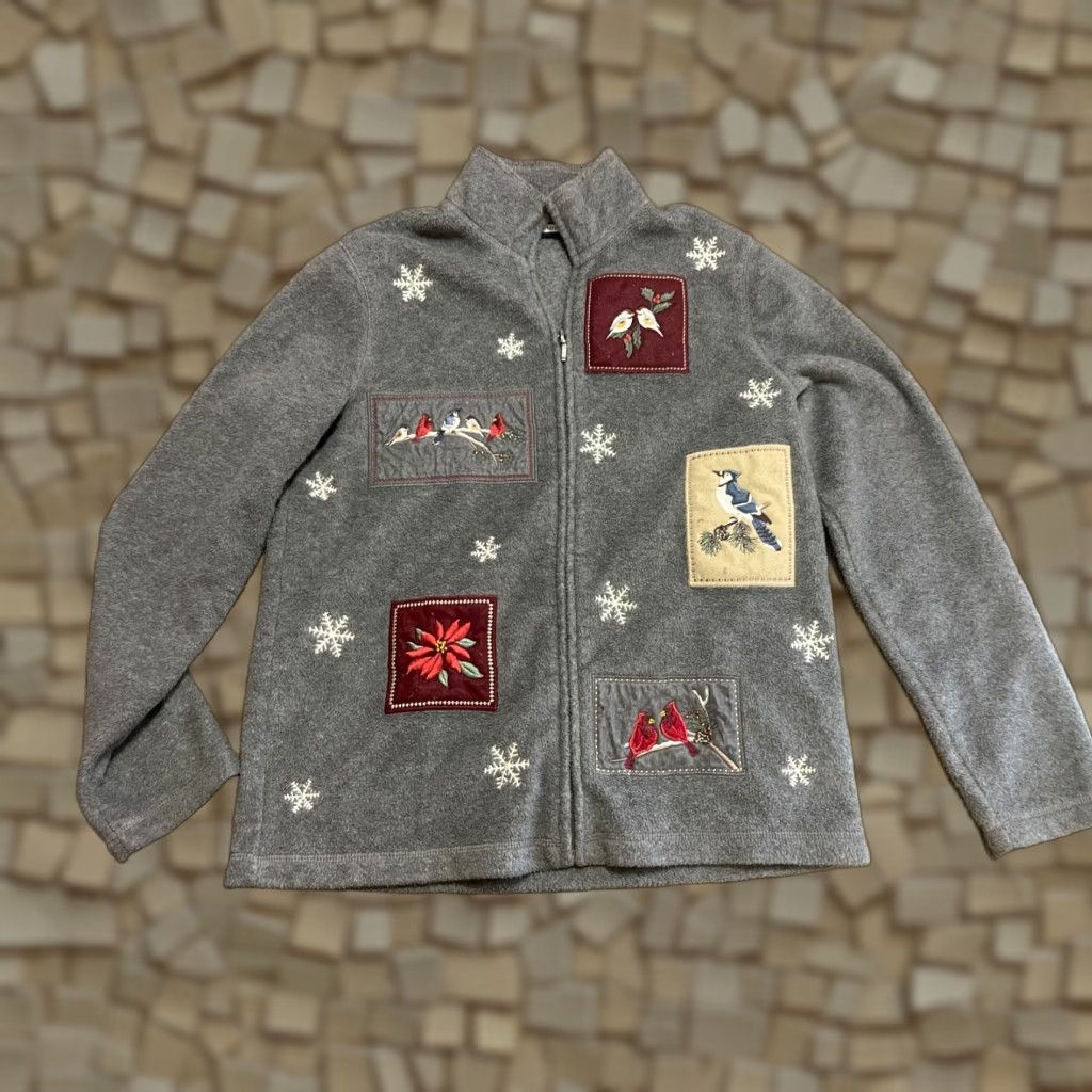 Croft & Barrow VINTAGE CROFT&BARROW Sweater (Womens) Gray Full Zip Winter Fleece Patches Size S - Casual, Regular Fit, Ladies Size S / US 4 / IT 40 - 1 Thumbnail