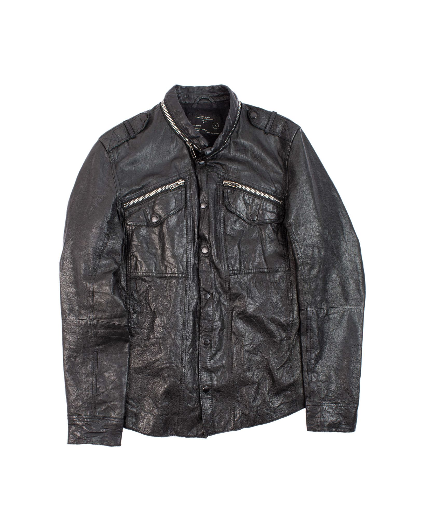 image of Allsaints All Saints Postnoon Shirt Leather Classic Biker Jacket in Black, Men's (Size Large)