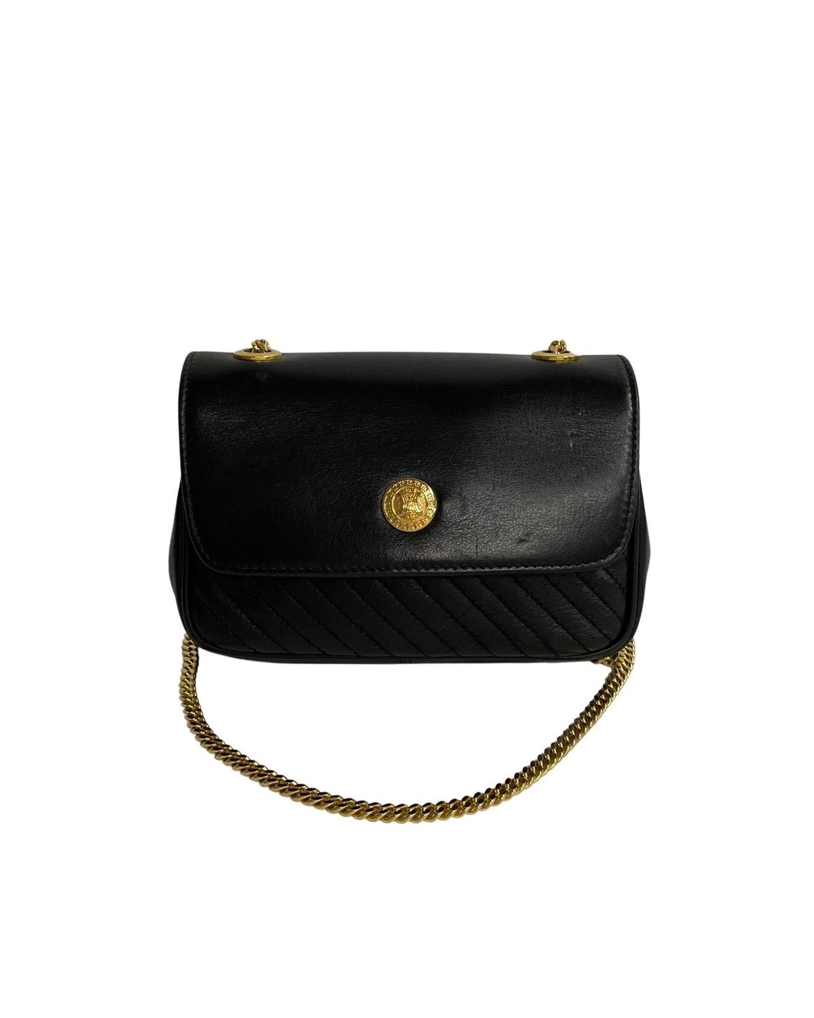 image of Celine Mini Triomphe Chain Bag In Black Leather, Women's