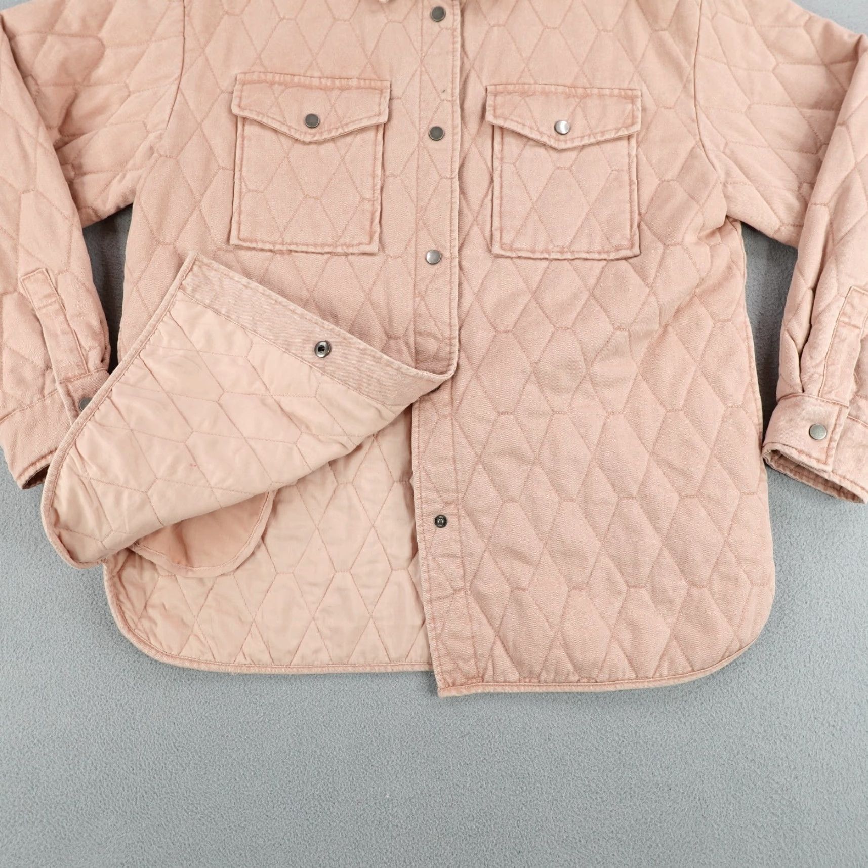 Joie VINTAGE Joie Jacket Womens Medium Pink Quilted Oversized Shacket Snap Button Up Coat Size M / US 6-8 / IT 42-44 - 5 Thumbnail