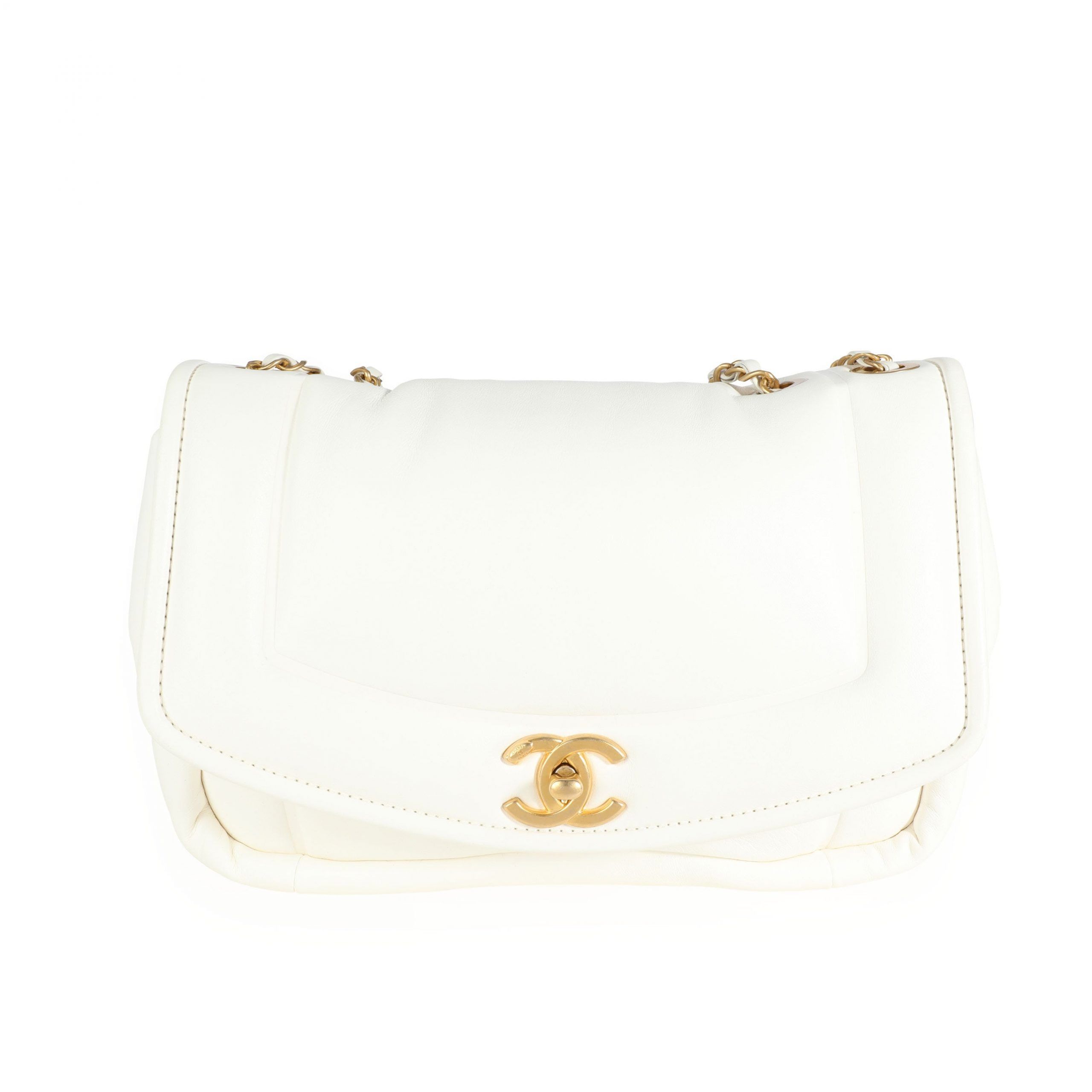 image of Chanel White Lambskin Vintage Puffy Flap Bag, Women's