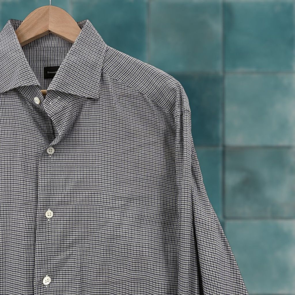 Ermenegildo Zegna Ermenegildo Zegna Shirt Mens Large Blue Gray Houndstooth Dress Casual Button Up Size US L / EU 52-54 / 3 - 1 Thumbnail