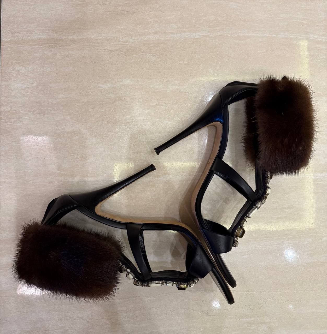 Giuseppe Zanotti Giuseppe Zanotti Jewel Embellished Leather Mink Fur Sandals Size US 9 / IT 39 - 8 Thumbnail