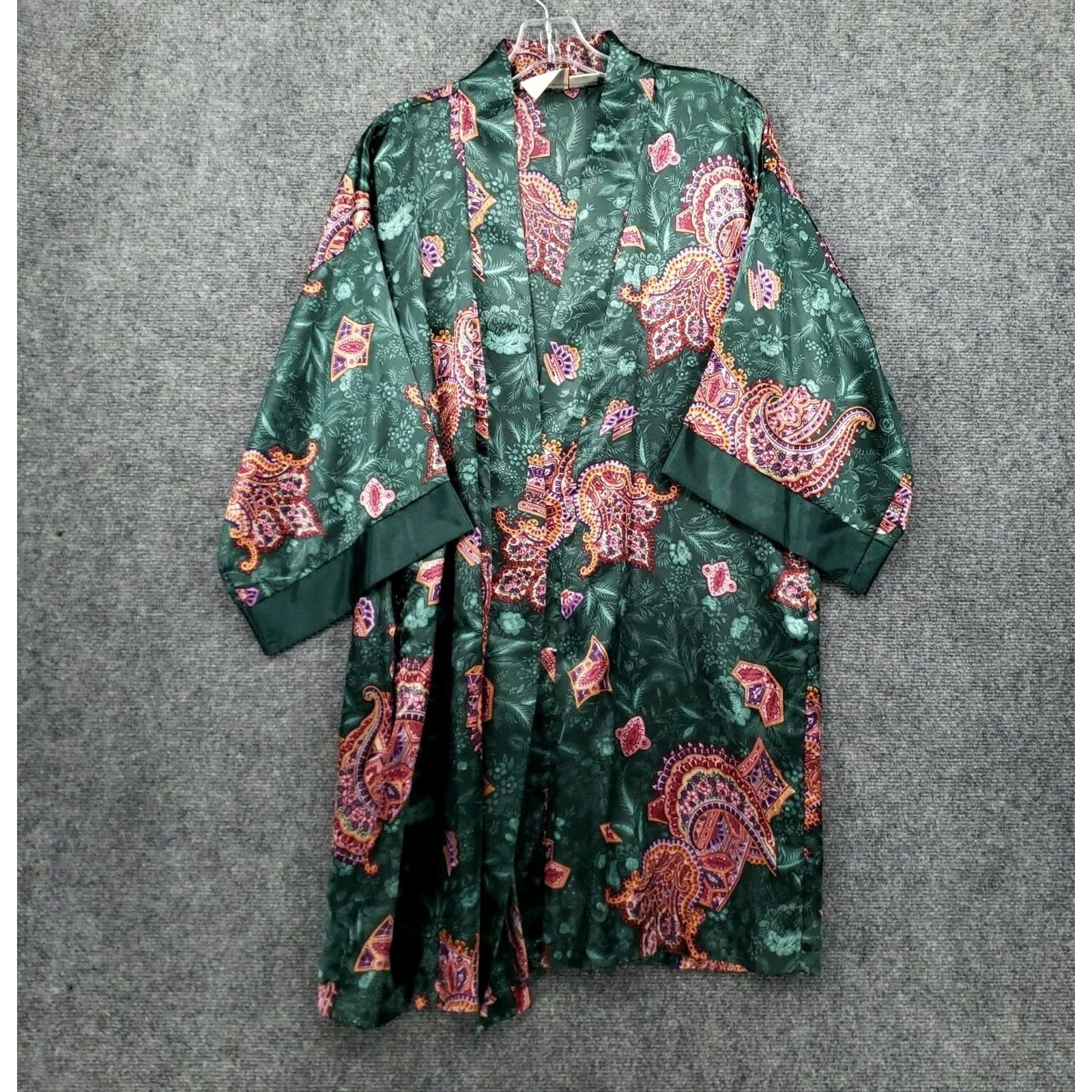 Vintage Expressions Sleep Robe Womens M Medium Green Paisley Kimono Sleeves Sleepwear Size ONE SIZE - 2 Thumbnail