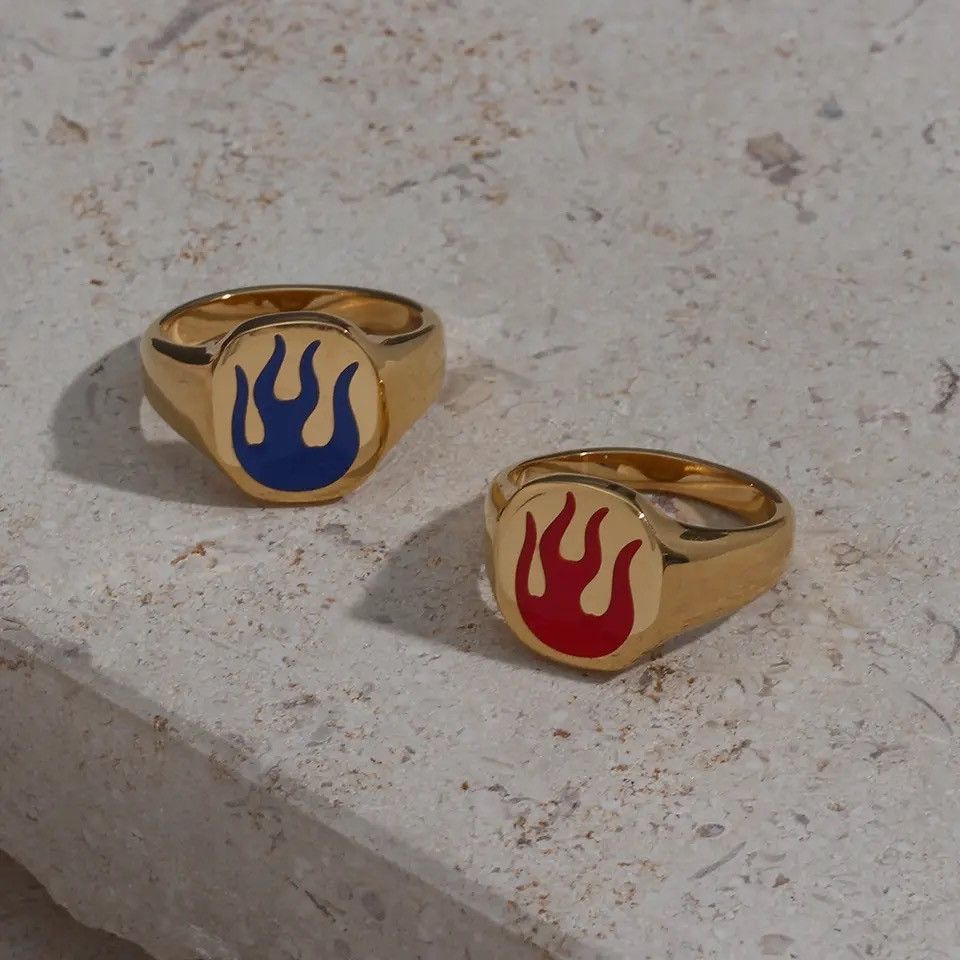 Japanese Brand × Jewelry × Vintage Enamel Fire Pattern Gold Rings Size ONE SIZE - 1 Thumbnail