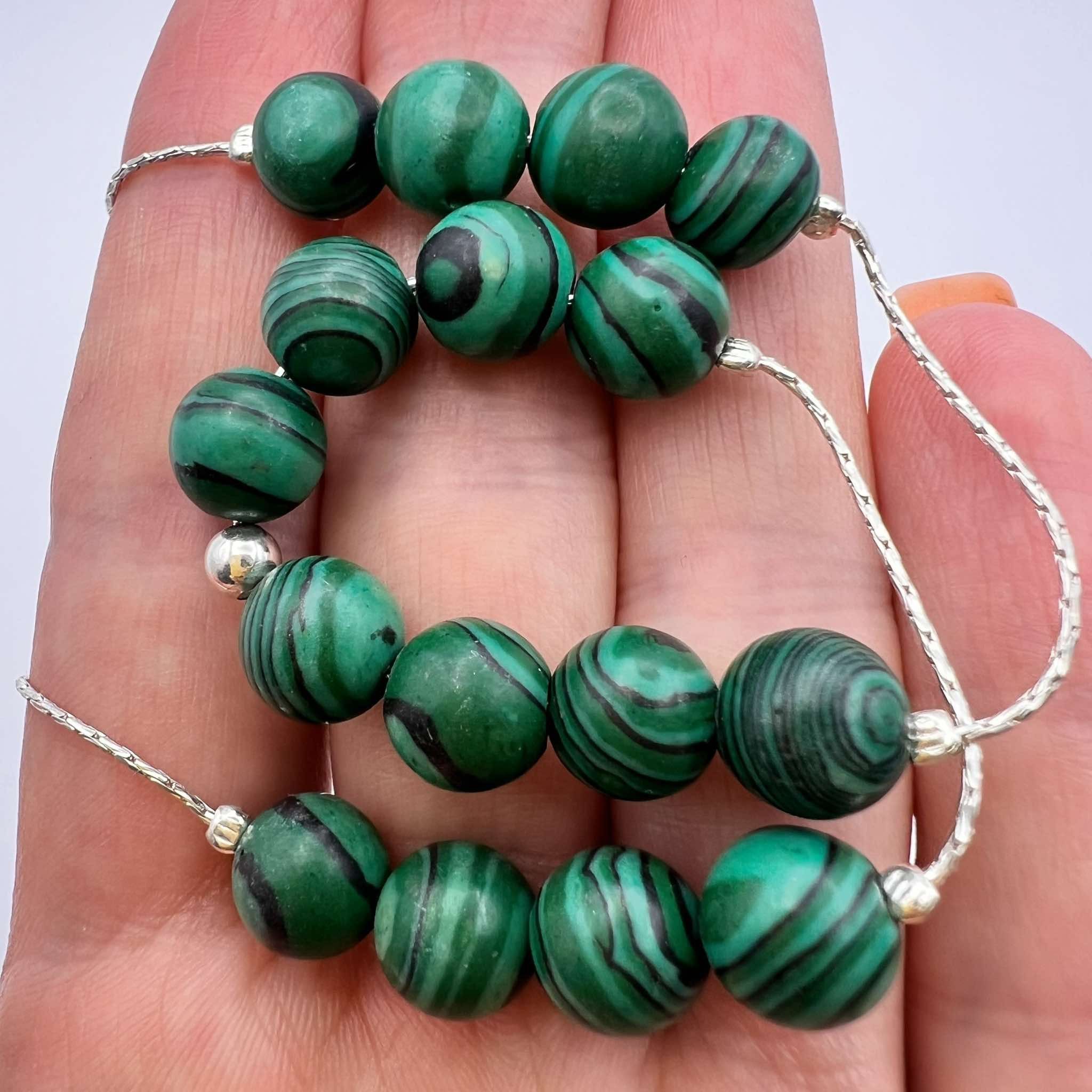 Vintage Sterling Silver Necklace Beaded Natural Malachite