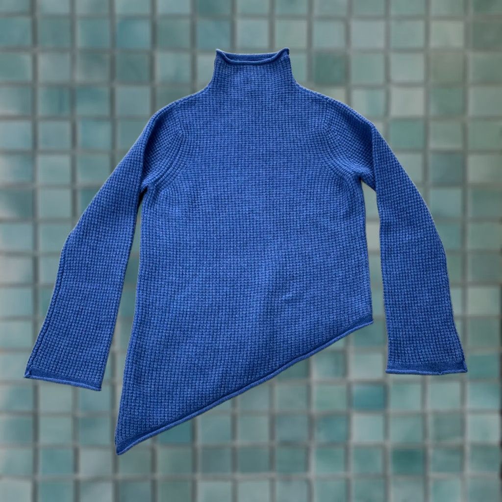 Vintage Oats Cashmere Sweater Womens Medium Blue Knit Mock Neck Waffle-Knit Pullover Casual Style Debra Hayburn Adjustable Hem 90s Classic Preppy Size M / US 6-8 / IT 42-44 - 1 Thumbnail