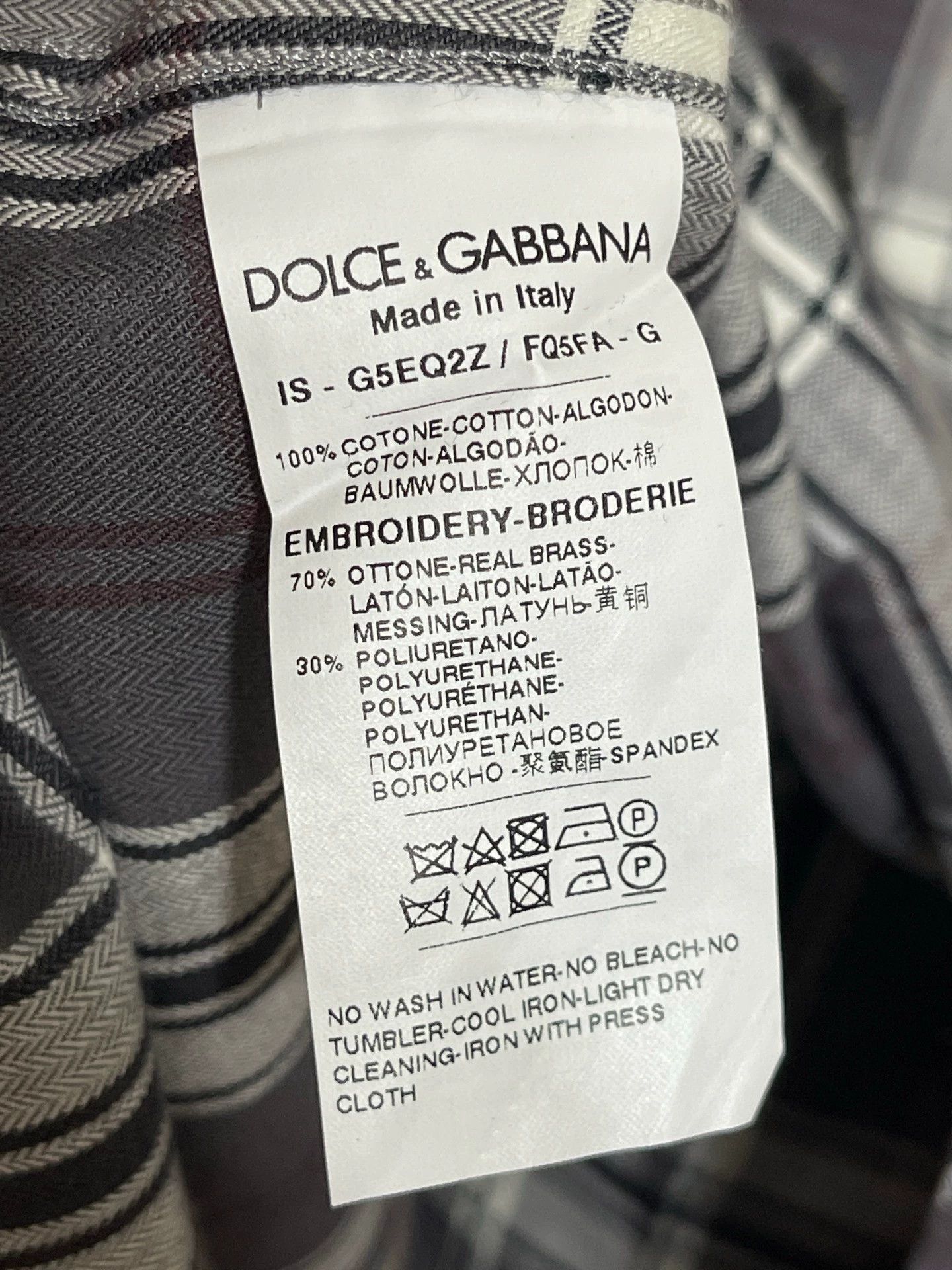 Dolce & Gabbana DG Slim Fit Check Herringbone Brushed Beaded Shirt Size US M / EU 48-50 / 2 - 6 Thumbnail