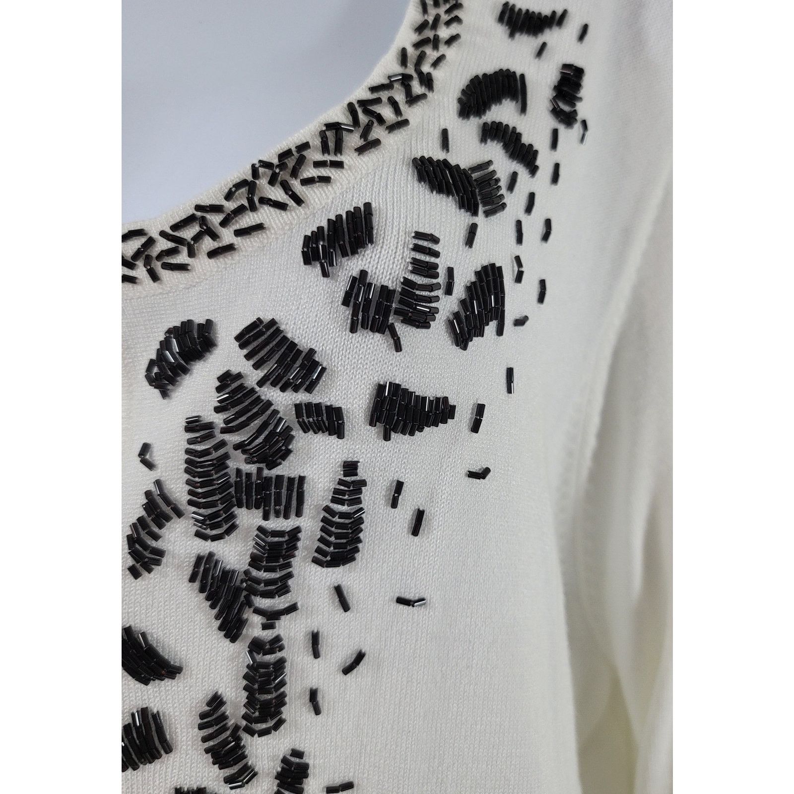 Other Susan Graver White Black Beading Button Cardigan 2X Plus Size XXL / US 16-18 / IT 52-54 - 5 Thumbnail