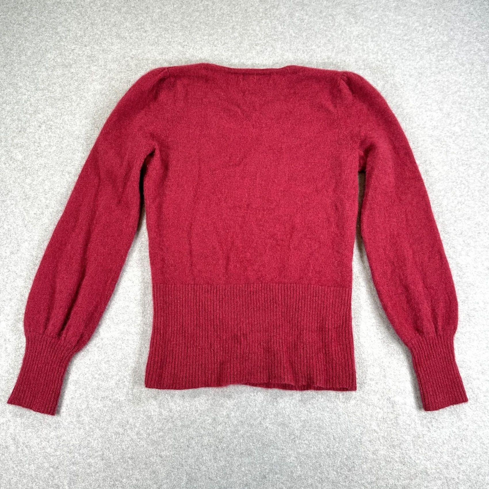 Vintage U-KNIT Pure Cashmere Sweater Womens Medium Red Cabernet Scoop Neck Puff Sleeve pullover Casual Winter Knit Size M / US 6-8 / IT 42-44 - 6 Thumbnail