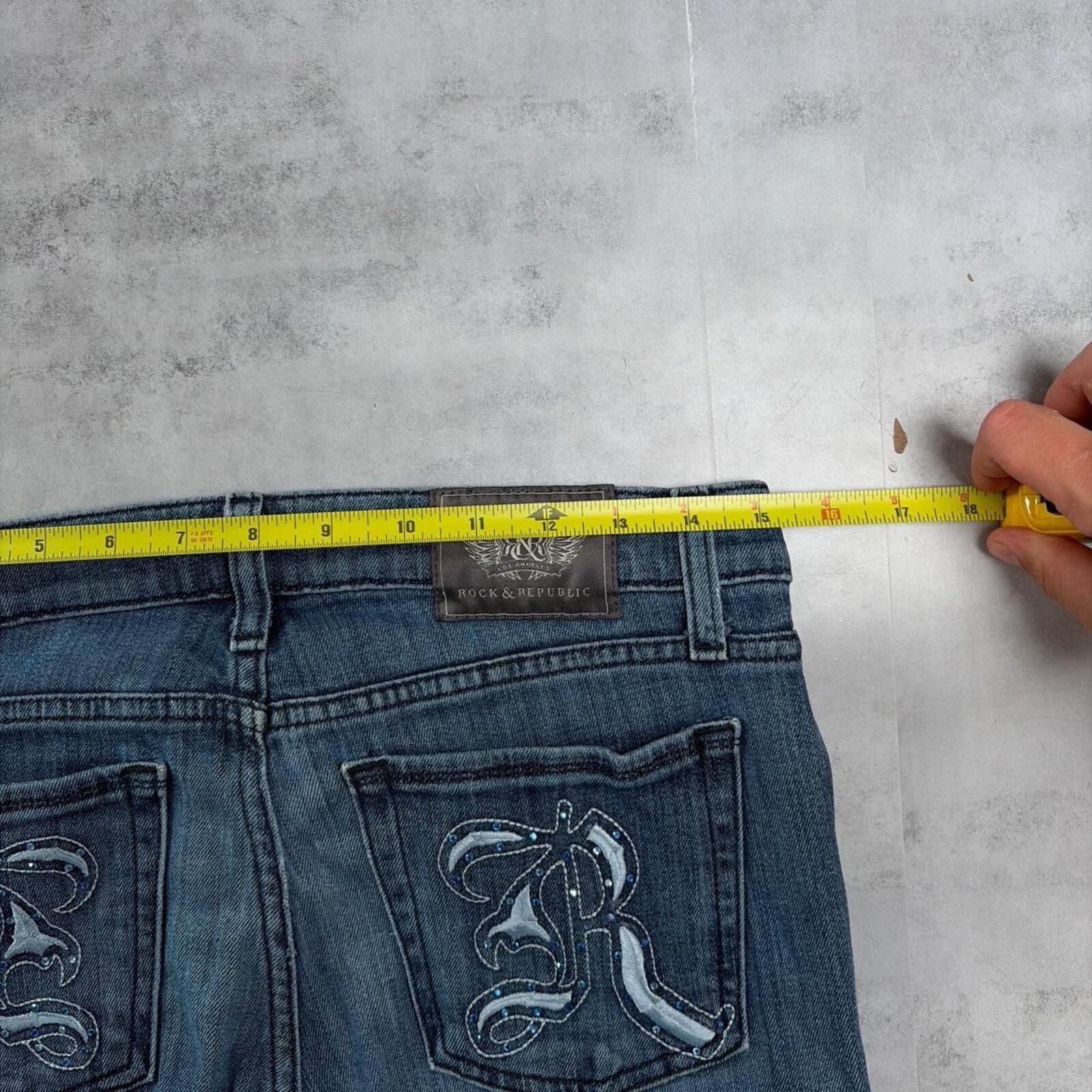 Other Y2K Blue Rock & Republic Grunge Gothic Straight Denim Jeans Size 30" / US 8 / IT 44 - 6 Thumbnail
