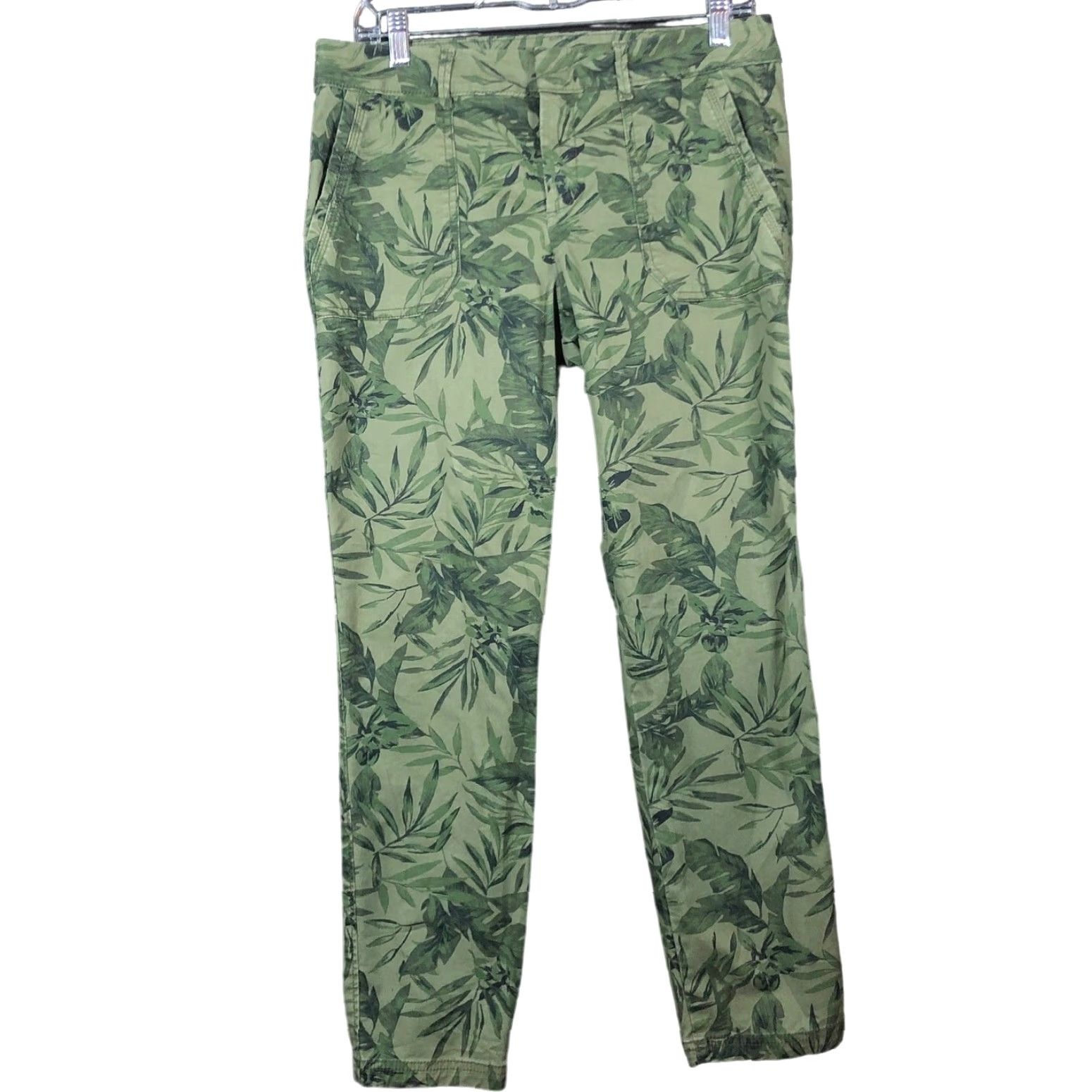 Old Navy Old Navy Womens Pants Green Leaf Print Pixie Cotton Blend Cropped Stretch 10 Size 24" / US 00 / IT 34 - 2 Thumbnail