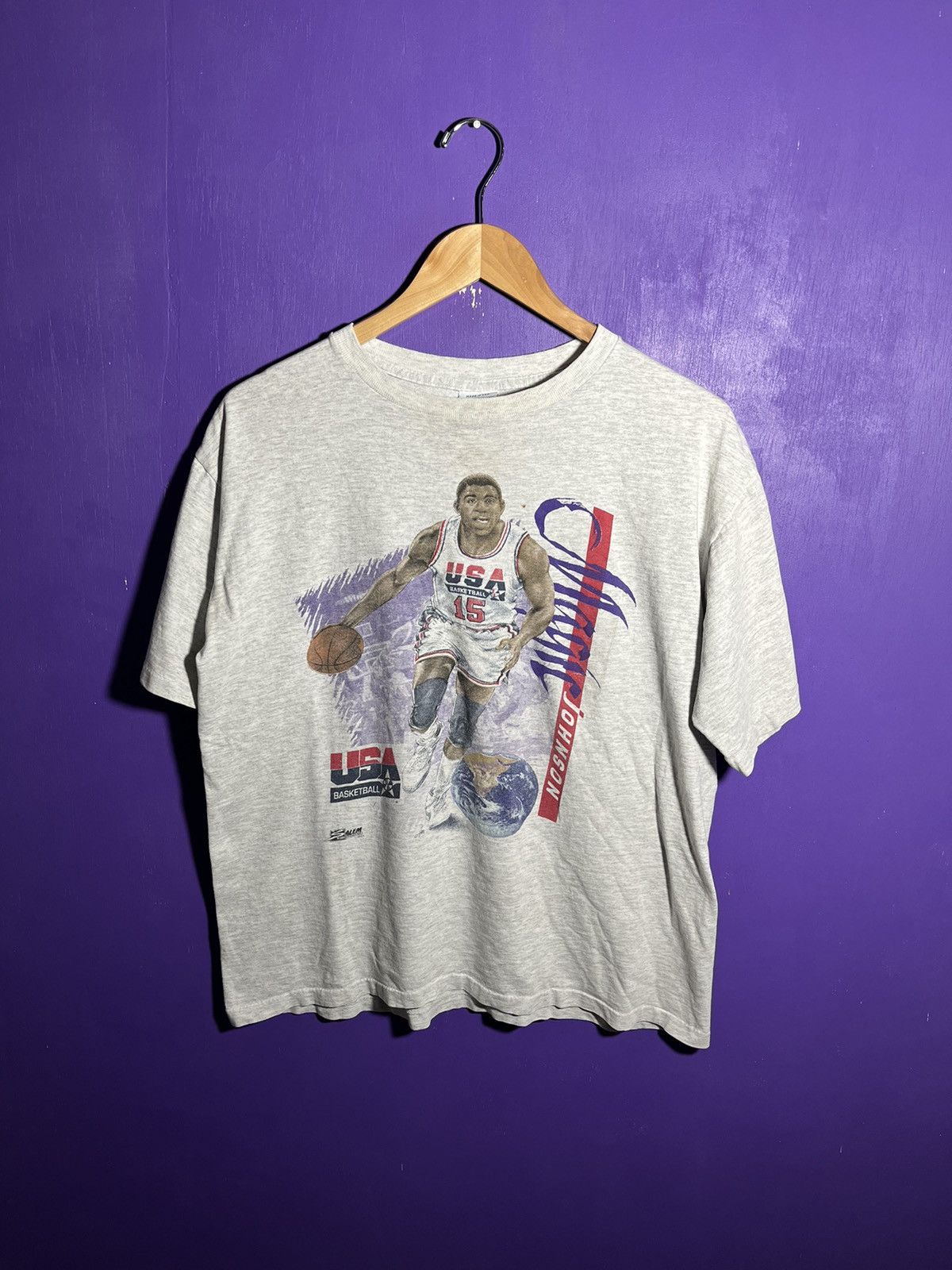 NBA × Salem Sportswear × Vintage Vintage 90s Salem sportswear Magic Johnson t-shirt Size US L / EU 52-54 / 3 - 1 Thumbnail