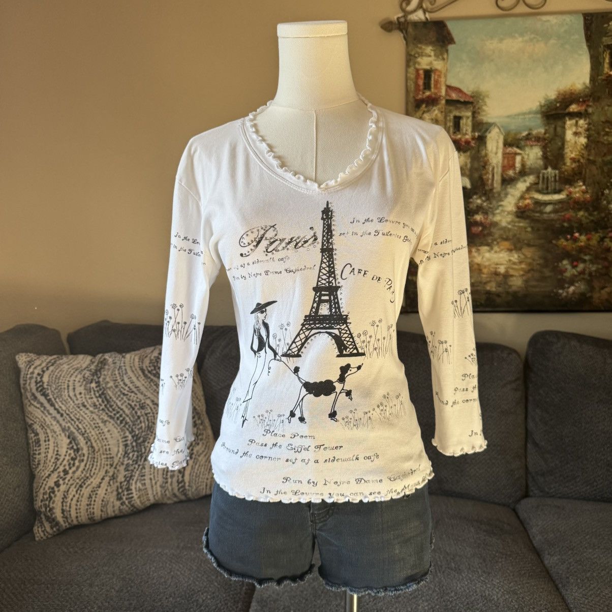 Other CACTUS Vintage Y2K White Black Paris Eiffel Tower Top Size L / US 10 / IT 46 - 1 Thumbnail