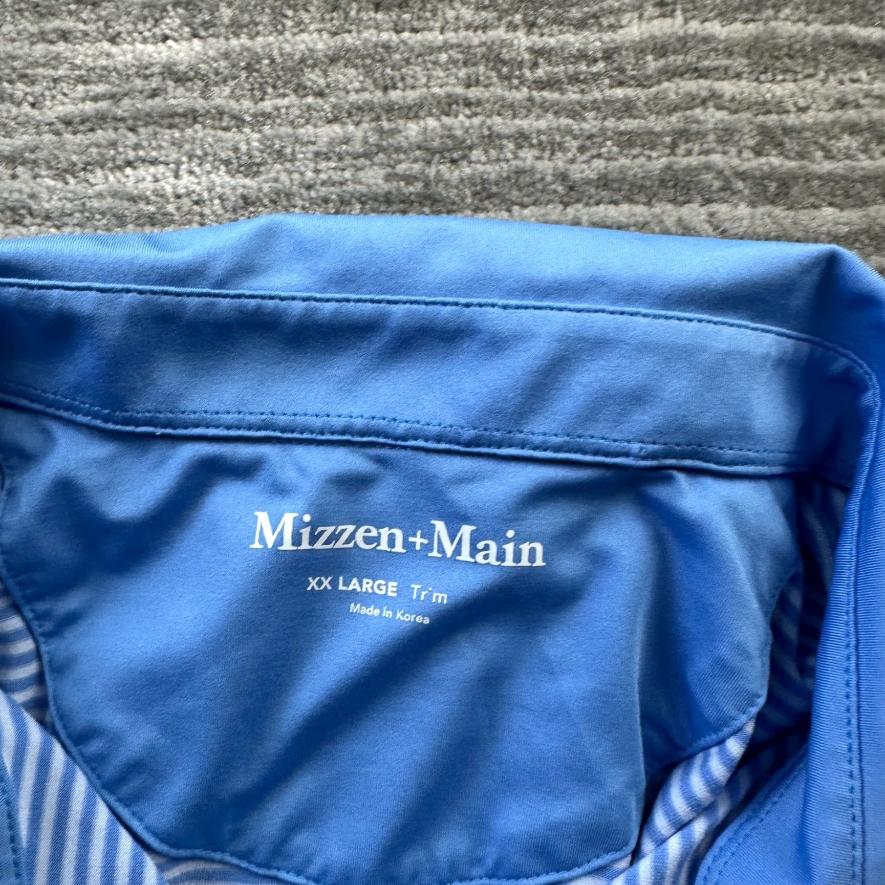 Mizzen+Main Mizzen+Main Polo Shirt Mens 2XL Blue Stripe Trim Fit Stretch Performance Golf Rugby Short Sleeve Collared Button 2XL Mens Size US XXL / EU 58 / 5 - 5 Thumbnail