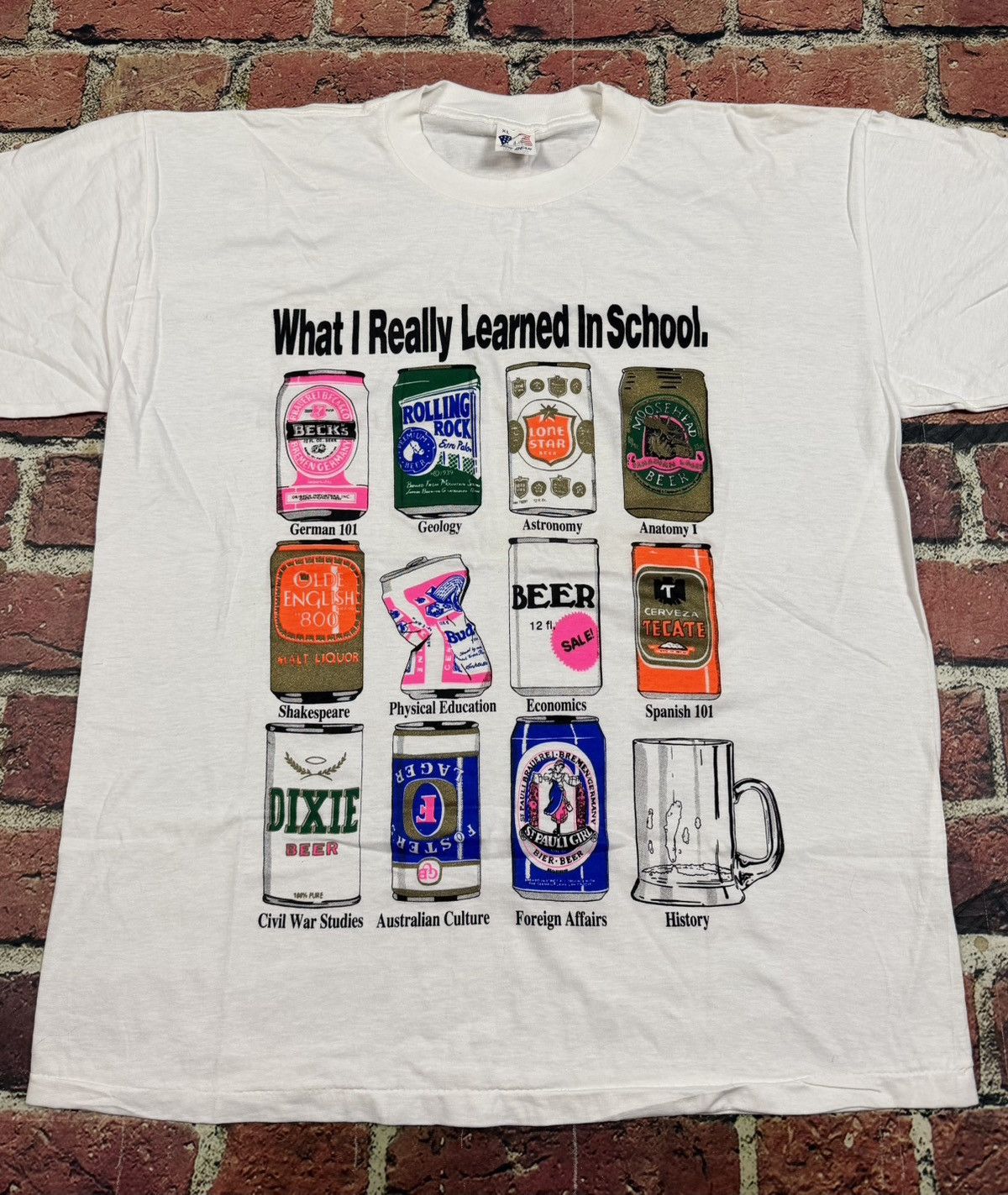 Budweiser What I Really Learned In School Beer Tee Single Stitch 90s Size US XL / EU 56 / 4 - 2 Thumbnail