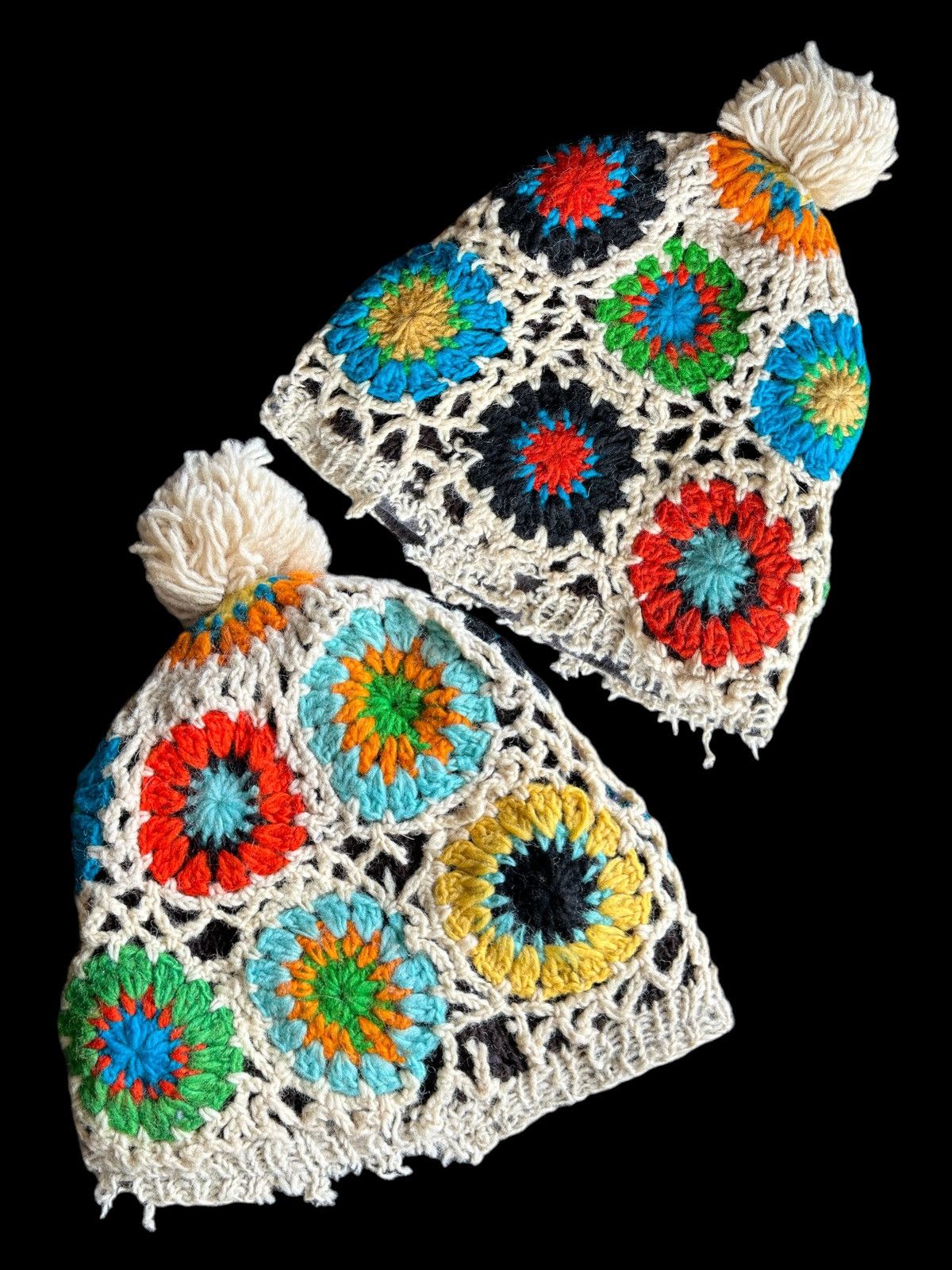Japanese Brand × Kapital × Vintage Rare Hippies Style Crochet knitted Distressed Beanie Hat ☠️🌈☠️ Size ONE SIZE - 1 Thumbnail