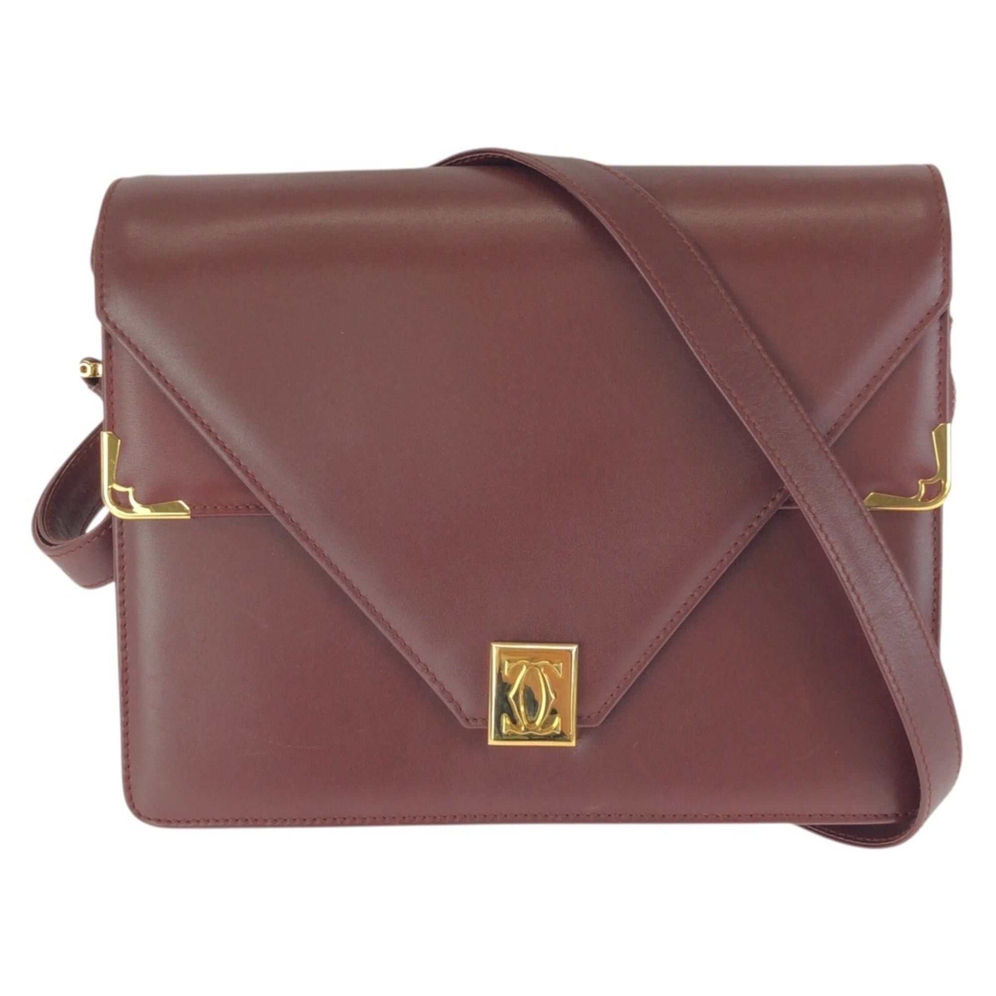Cartier CARTIER Vintage Must Line Leather Shoulder Bag in Wine Red/Bordeaux with Gold Hardware - Women's Size ONE SIZE - 1 Thumbnail