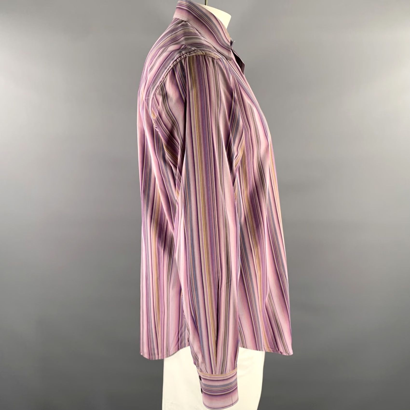 Robert Graham ROBERT GRAHAM Purple Multi-Color Stripe Cotton Blend Long Sleeve Shirt Adult L Size US L / EU 52-54 / 3 - 3 Thumbnail
