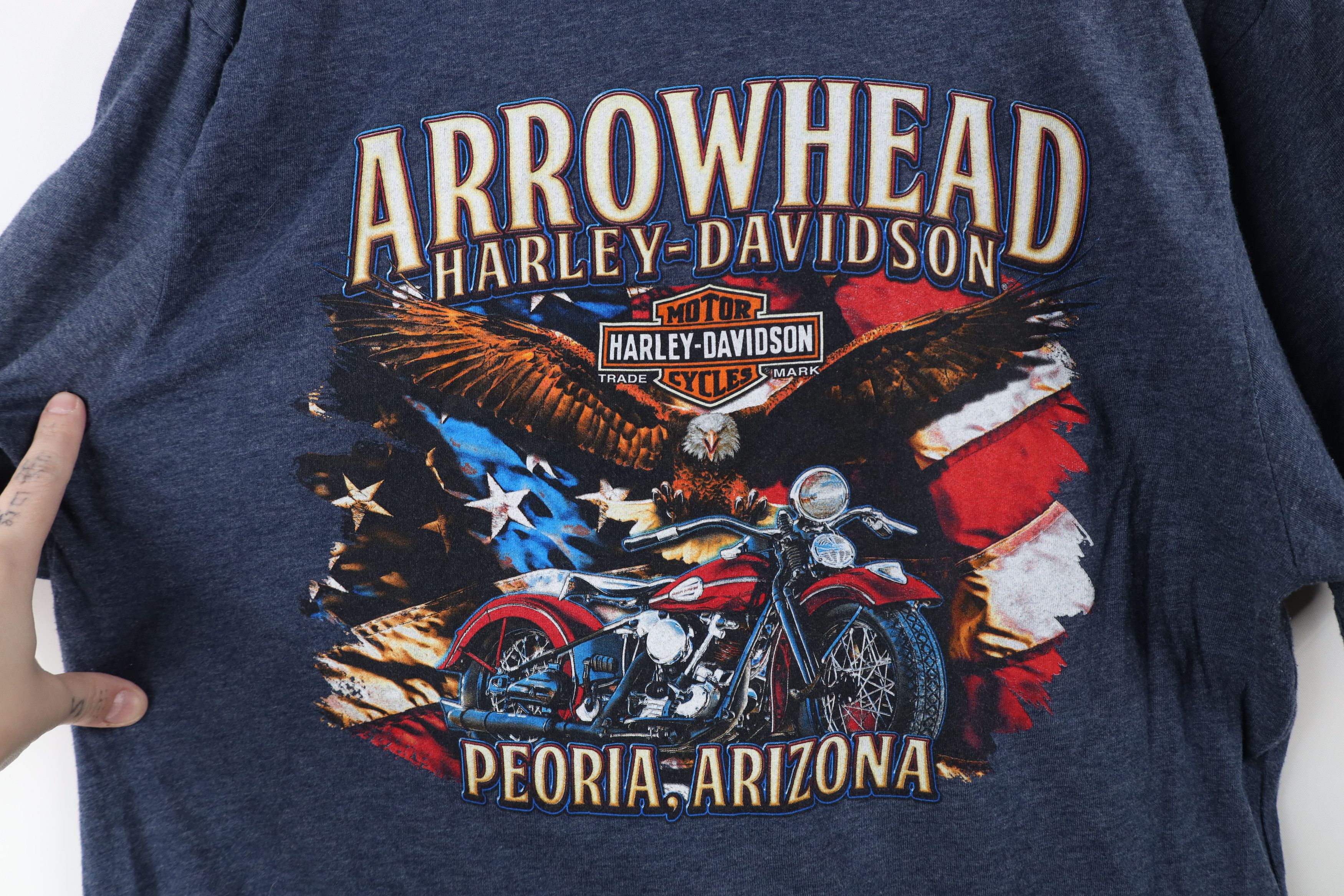 Harley Davidson × Vintage Y2K Harley Davidson Tribal Eagle Fire Flames T-Shirt Blue Size US L / EU 52-54 / 3 - 10 Thumbnail