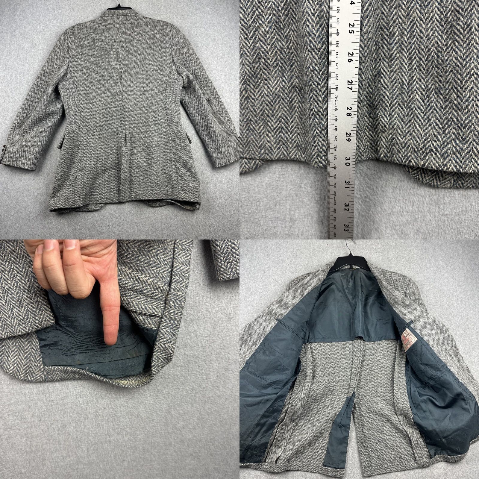 Harris Tweed VTG Harris Tweed Blazer Men 40R Gray Herringbone Wool Coat, Three-Button, Single-Breasted, Notch Lapel, Dry Clean Only, Vintage, 40R Mens Jacket Size 40R - 8 Thumbnail