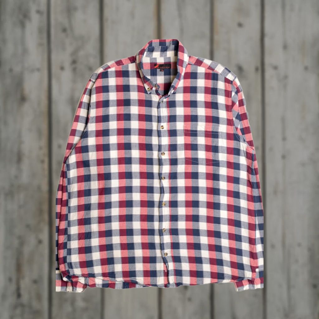 X-LARGE VINTAGE Dressmann Flannel Shirt White Red Blue Checkered X-Large Shirt Mens X-Large White Checkered Flannel Durable Cotton True Vintage Ragstock Size US XL / EU 56 / 4 - 1 Thumbnail