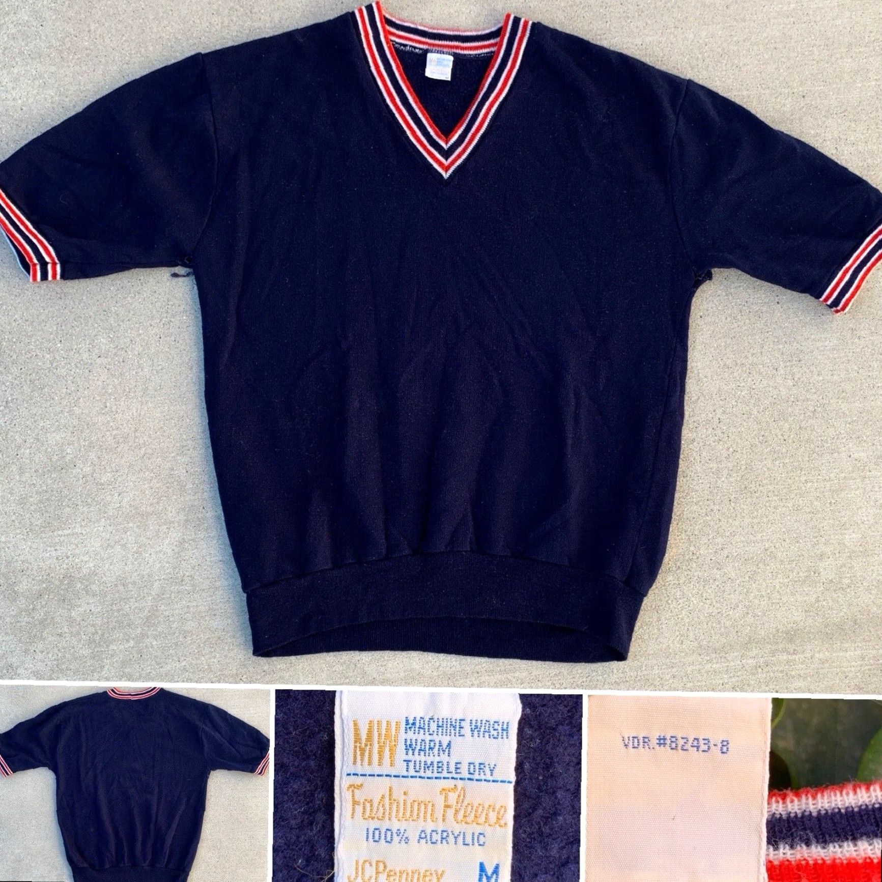 Vintage VINTAGE Short Sleeve Sweatshirt V-Neck Shirt Men M Blue Pullover Fleece Acrylic JCPenney Fashion rights? Size US M / EU 48-50 / 2 - 2 Thumbnail