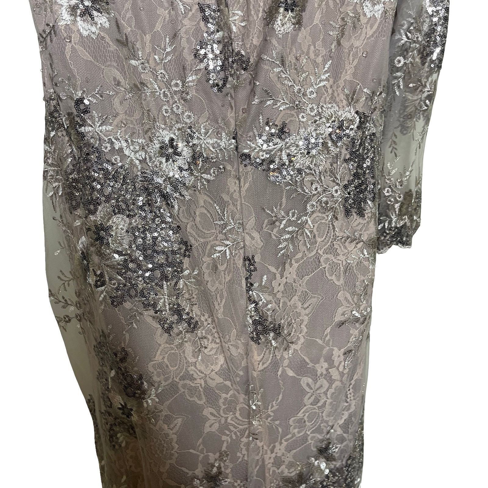 Other MAC DUGGAL Beige V Neck Mesh Long Sleeve Embroidered Gown Size XXL / US 16-18 / IT 52-54 - 7 Thumbnail