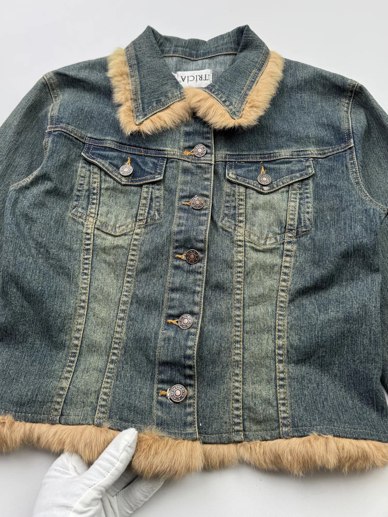Vintage Vintage Cropped Denim Jacket With Real Fur B348(V54)E2 Size S / US 4 / IT 40 - 4 Thumbnail