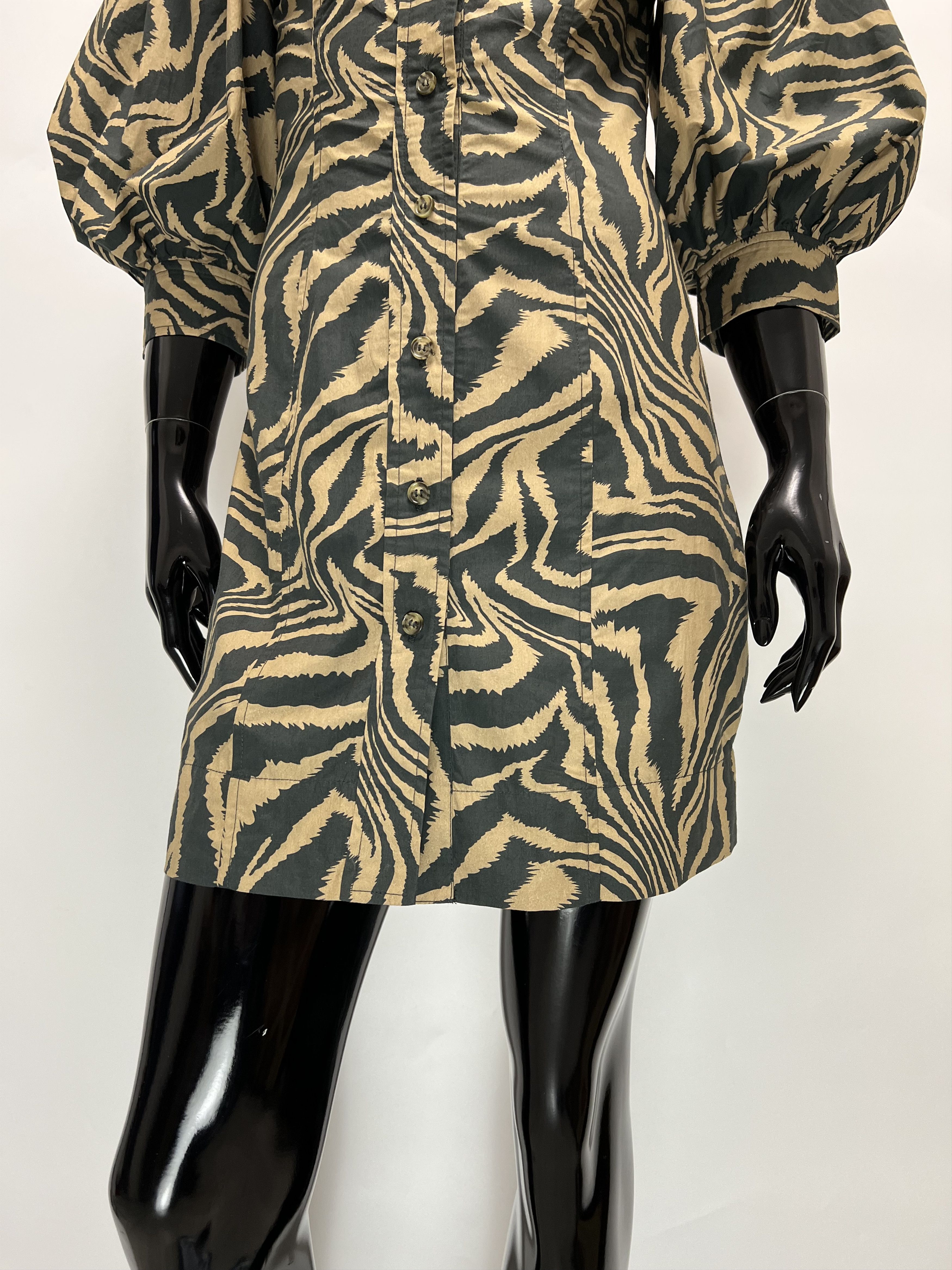 Ganni Ganni Cotton Button Up Puff Sleeves Mini Dress Zebra Print Size XS / US 0-2 / IT 36-38 - 6 Thumbnail