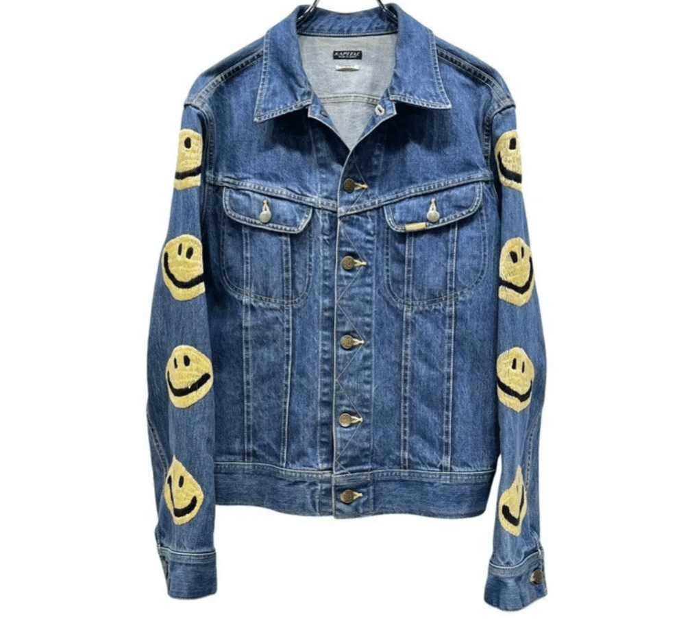 Kapital 14oz Denim Westerner LONG Washed Smiley Logo Denim Jacket Size US M / EU 48-50 / 2 - 1 Thumbnail