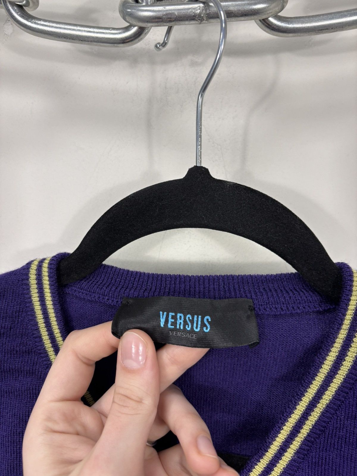 Versus Versace Versus Versace Men’s Purple V-Neck Wool Sweater Jumper Size US L / EU 52-54 / 3 - 9 Thumbnail