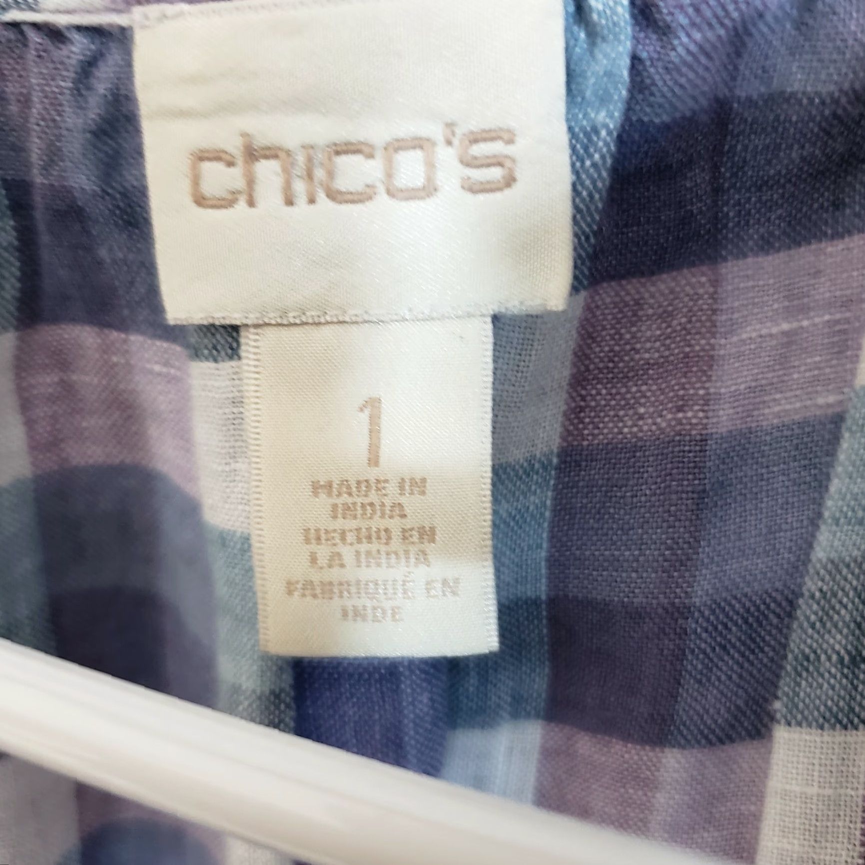 Vintage Chico's Womens Linen Top Sz Medium Purple Blue Checks Crochet Lace Shirt Womens 90s Vintage? Size M / US 6-8 / IT 42-44 - 6 Thumbnail
