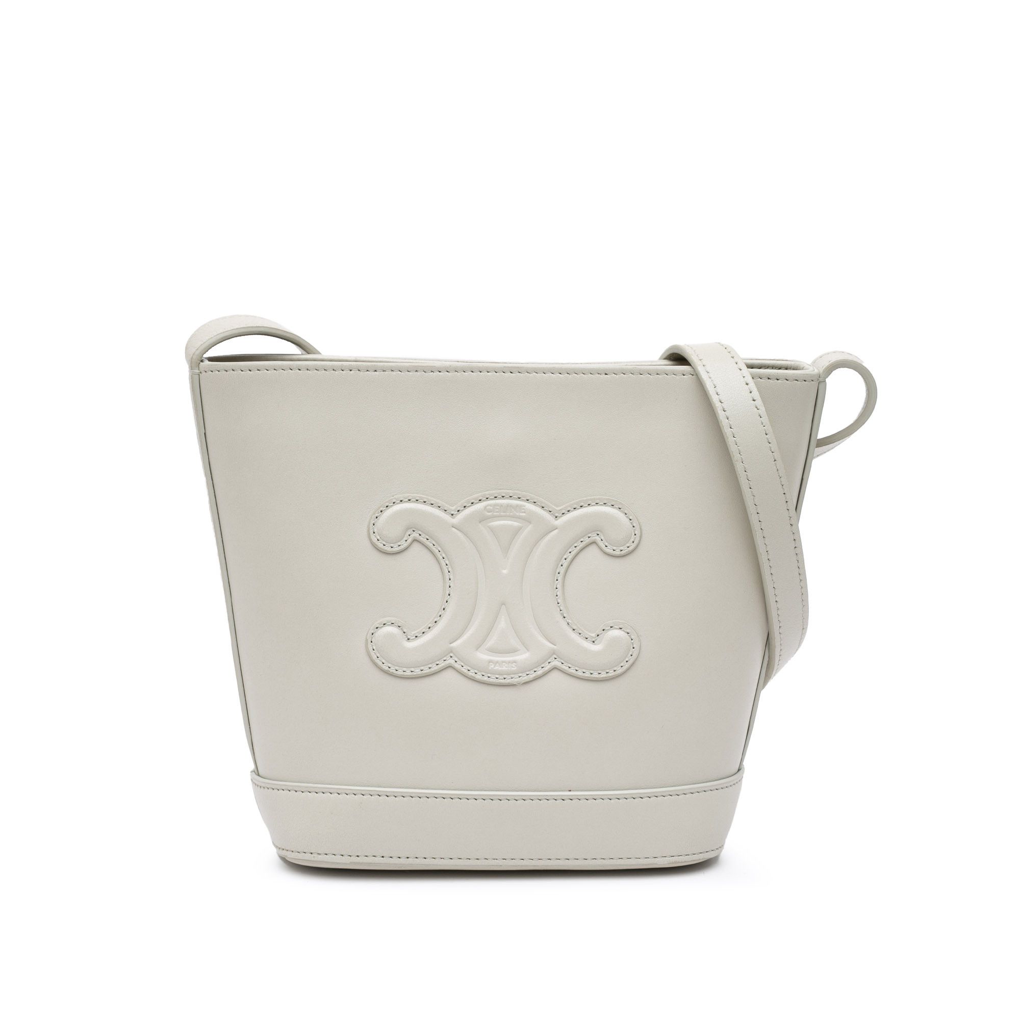 Celine Small Smooth Calfskin Cuir Triomphe Bucket Bag in Grey, Women's