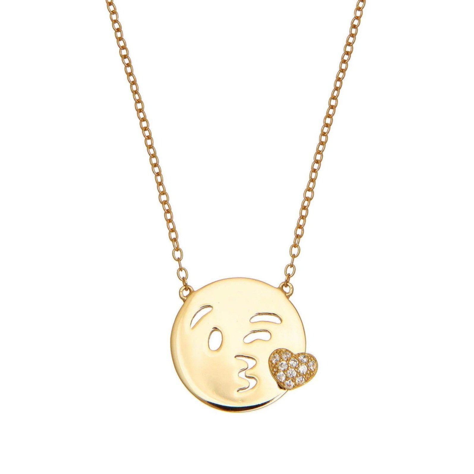 Other New Emoji Wink Kiss Sterling Silver 14K Gold Vermeil Necklac Size ONE SIZE - 2 Thumbnail