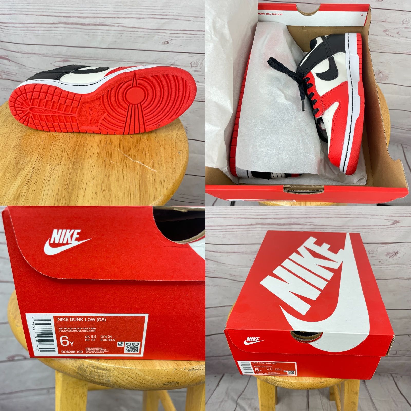 Nike Nike Dunk Low EBM NBA 75 Anniversary Chicago Chile Red GS DO6288-100 Size 6Y Black Colorblock Sneaker Men’s Boys Girls? Size US 6 / EU 39 - 8 Thumbnail
