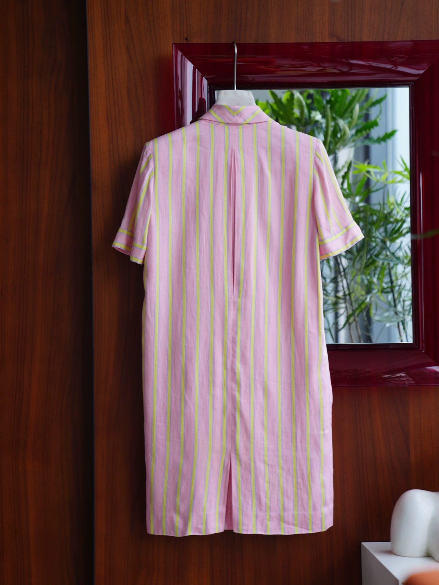 Christian Dior Monsieur Dior Vintage Pink Striped Cotton-Linen Dress Size M / US 6-8 / IT 42-44 - 3 Thumbnail