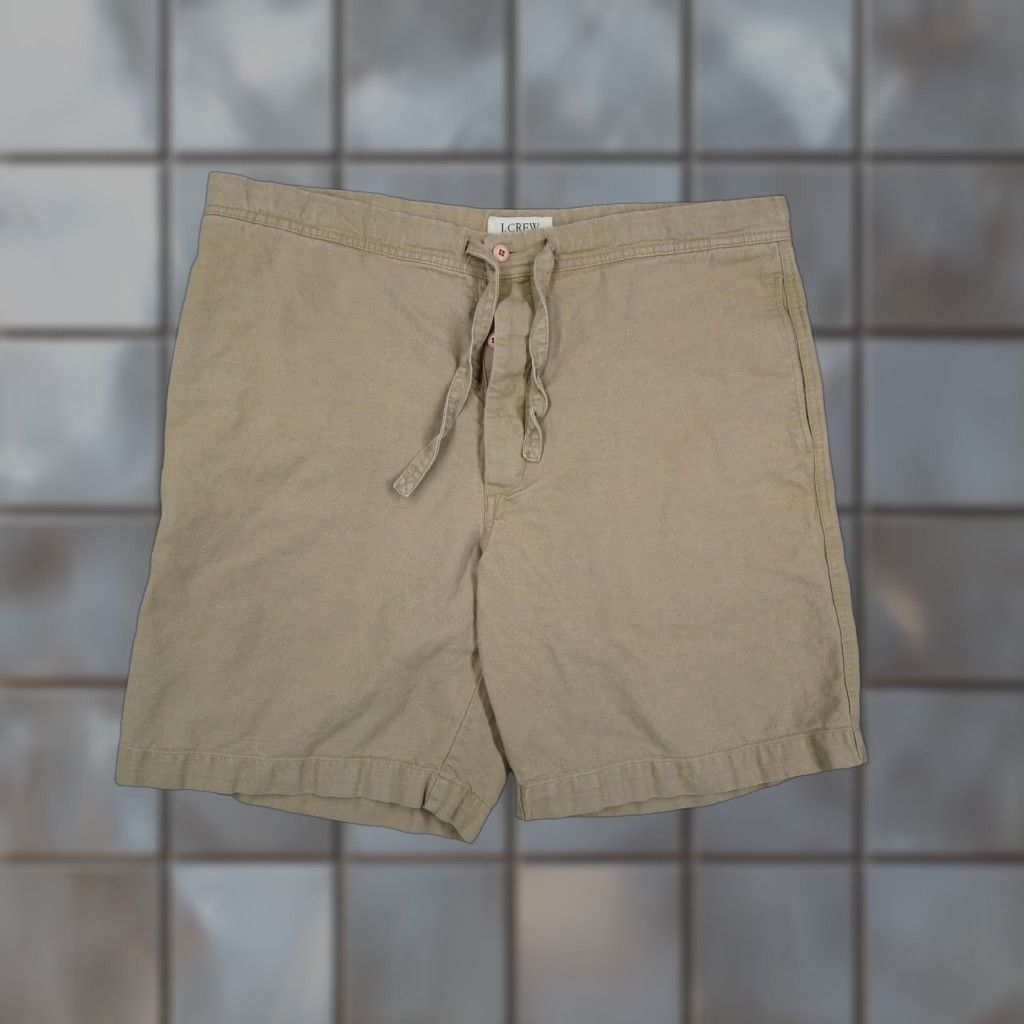 J.Crew VINTAGE J.CREW Shorts Mens 36 Beige Linen Blend Drawstring Chino Button Fly Y2K Size US 33 - 1 Thumbnail