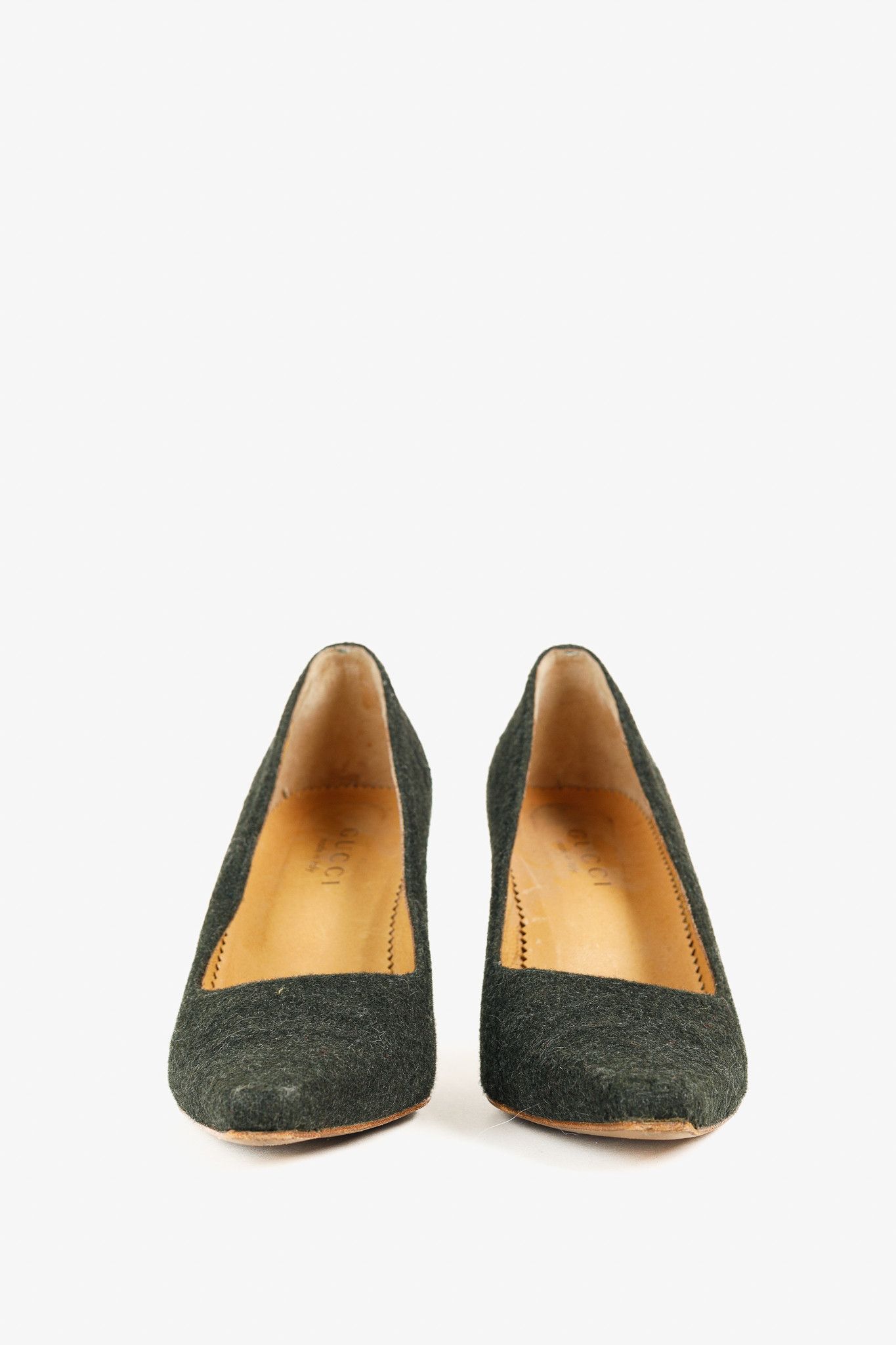 Gucci × Tom Ford Gucci Tom Ford Era Green Wool Pointed-Toe Heels Size US 7.5 / IT 37.5 - 2 Thumbnail