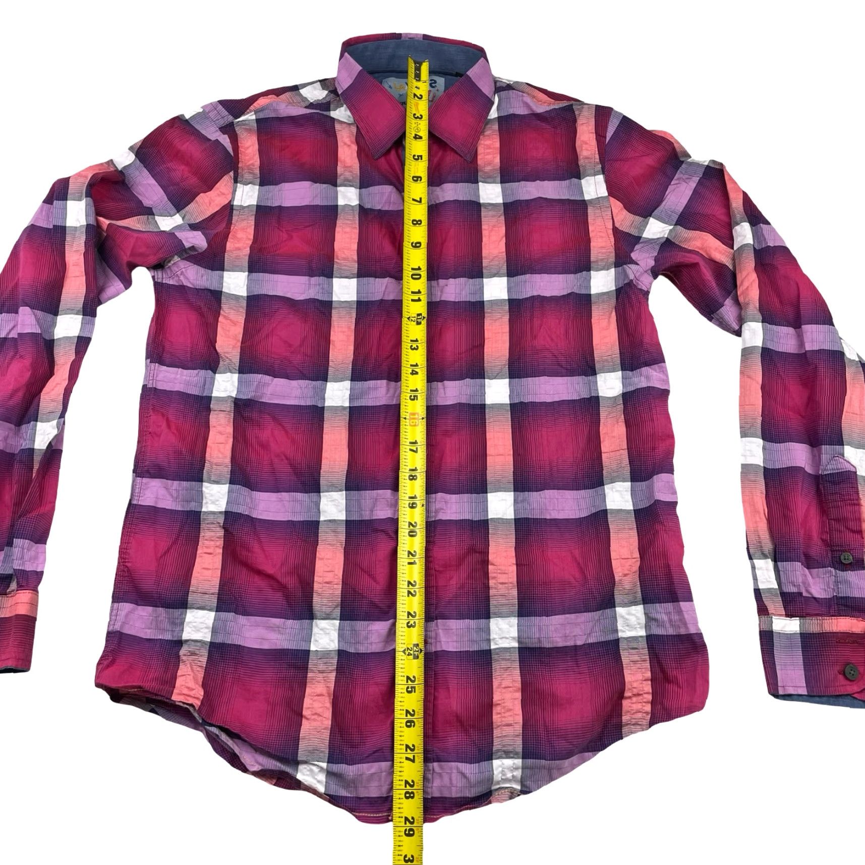 Desigual La Vida Es Chula! x Desigual Men's Button Shirt Pink/Purple Plaid Medium Shirt Mens Button-Up Cotton/Polyester Regular Long Sleeve Collared Size US M / EU 48-50 / 2 - 6 Thumbnail
