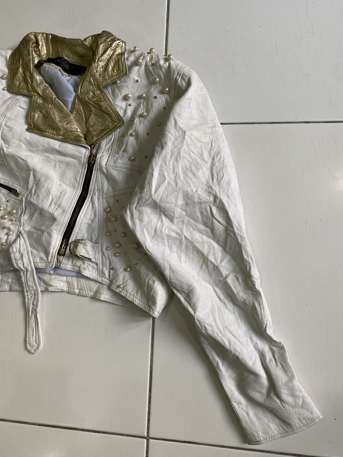 Other UK Vintage 80s Suede Cropped seditionaries White Jackets Size L / US 10 / IT 46 - 4 Thumbnail