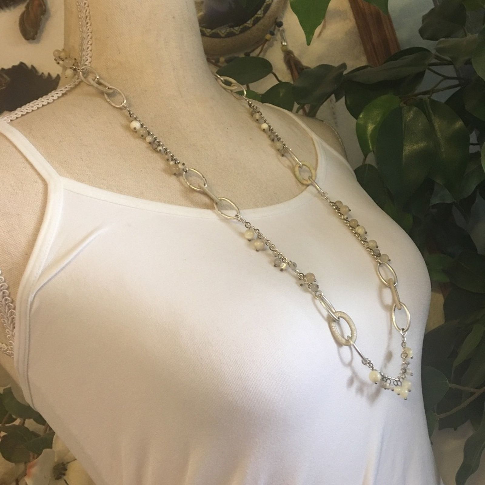 Jewelry Beaded silver tone link long length necklace Size ONE SIZE - 2 Thumbnail