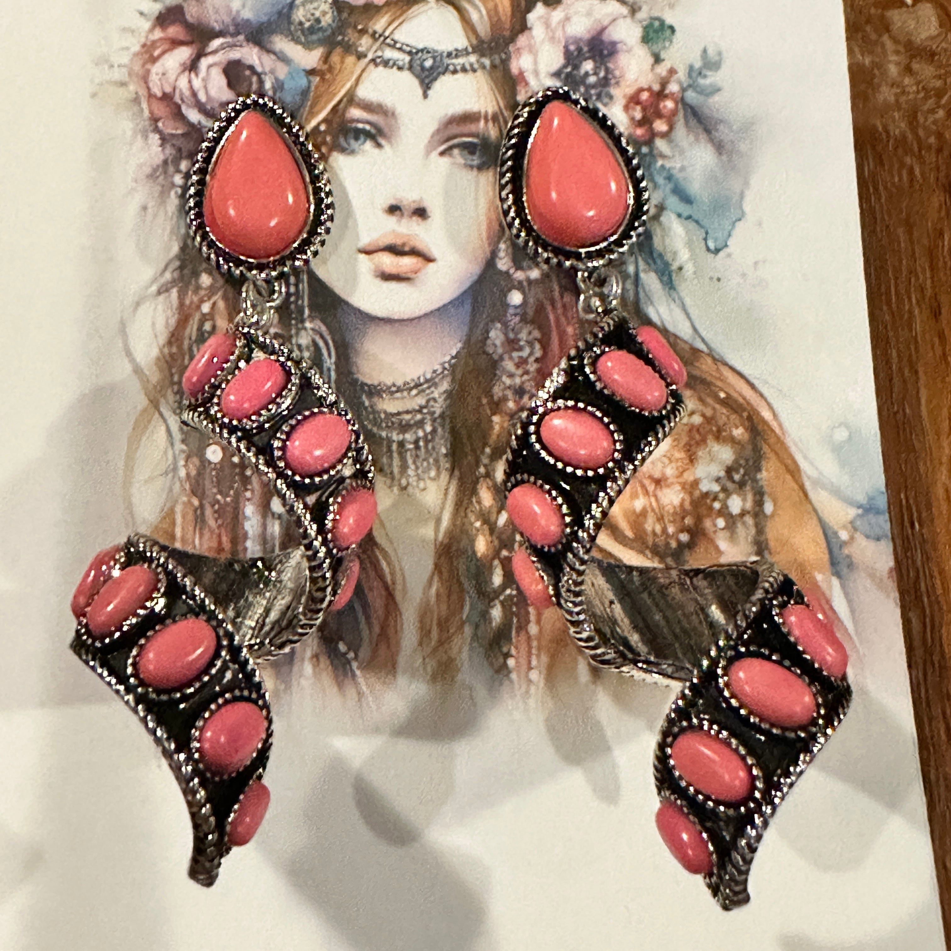 Other Boho Hippie Chic Peachy Dreams Teardrop Western Dangle Earri Size ONE SIZE - 1 Thumbnail
