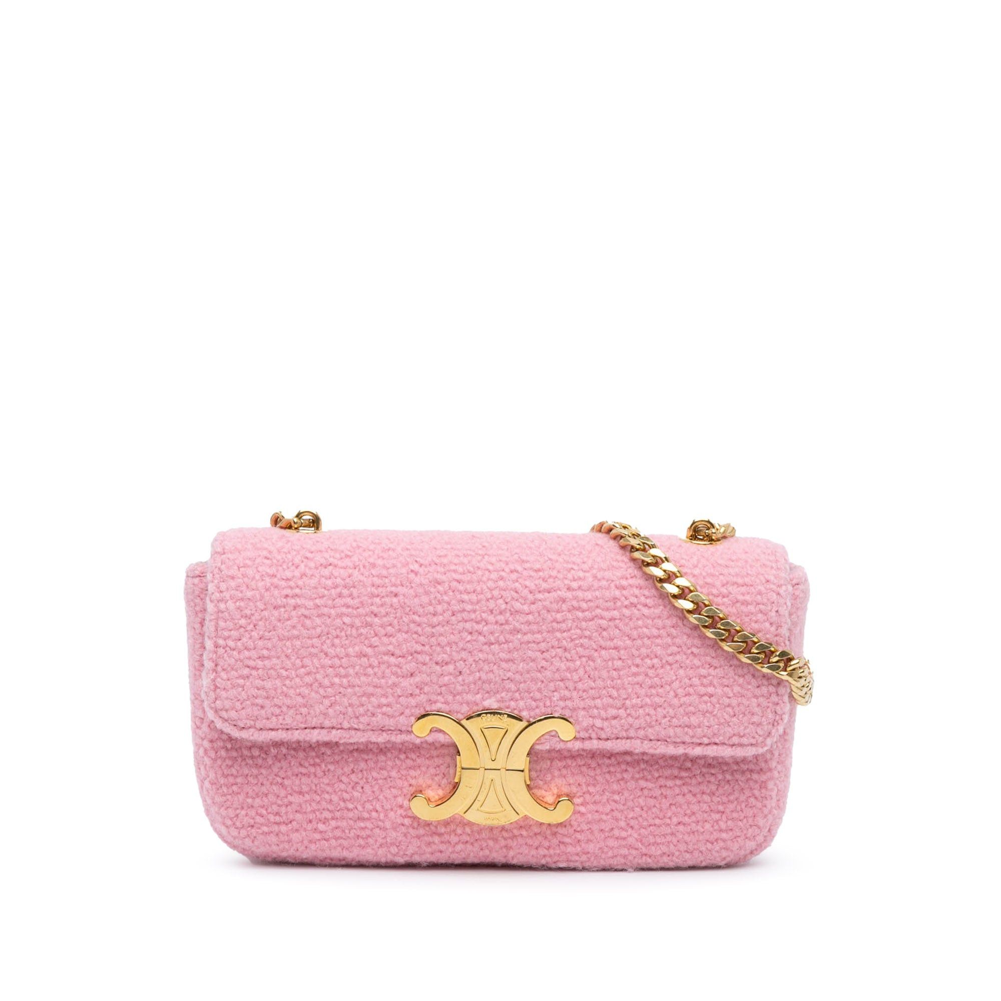 Celine Celine Triomphe Tweed Claude Chain Shoulder Bag Pink Size ONE SIZE - 1 Thumbnail