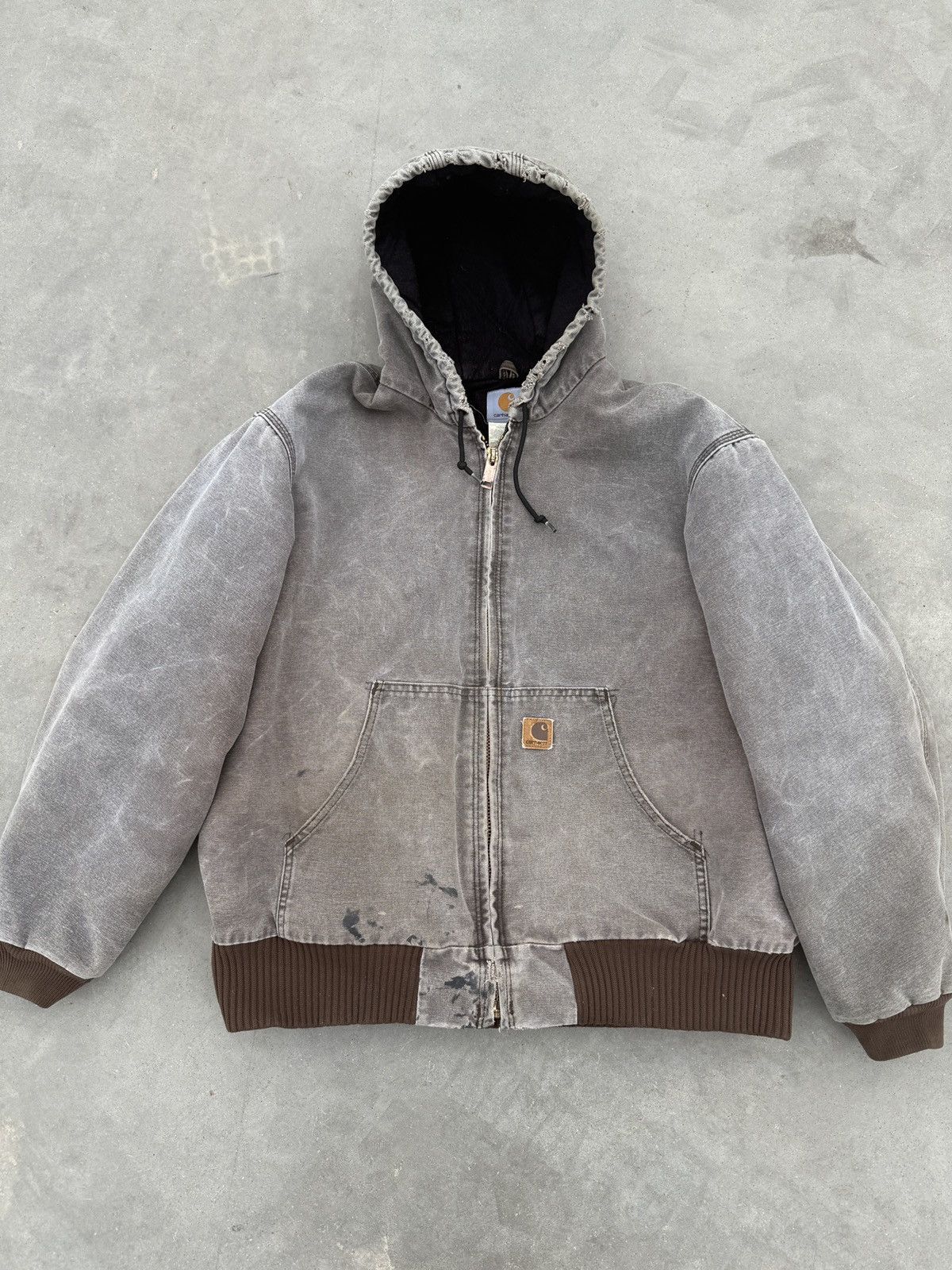 Carhartt × Vintage Vintage 90s Carhartt Hooded Jacket Size XL Greyish Brown Size US XL / EU 56 / 4 - 1 Thumbnail