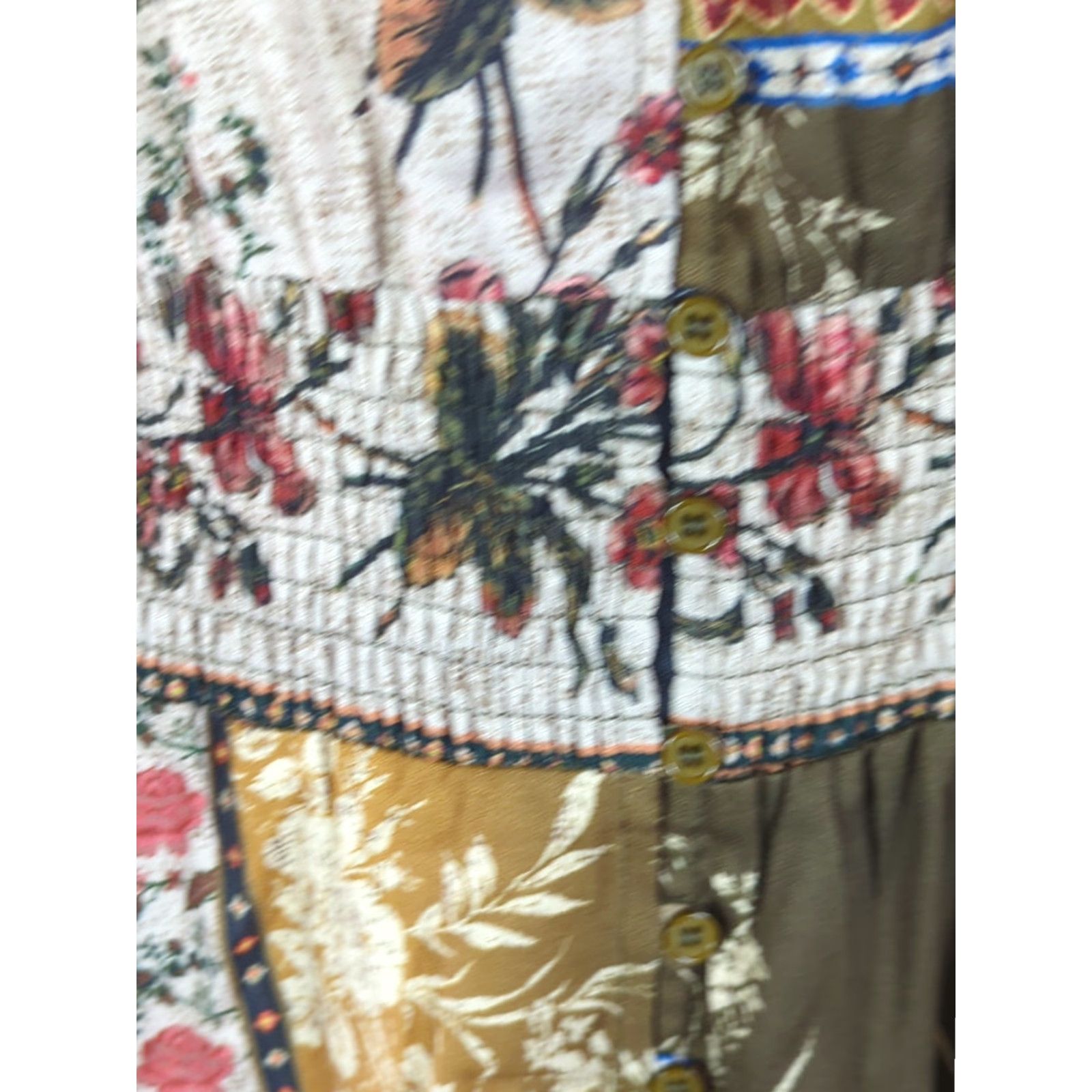 Halo Talisman Halo Maxi Boho Long Sleeve Dress S Button Front V-Neck Multicolor Patchwork Puff Sleeve Fruits? (Note: placeholder) Size S / US 4 / IT 40 - 3 Thumbnail