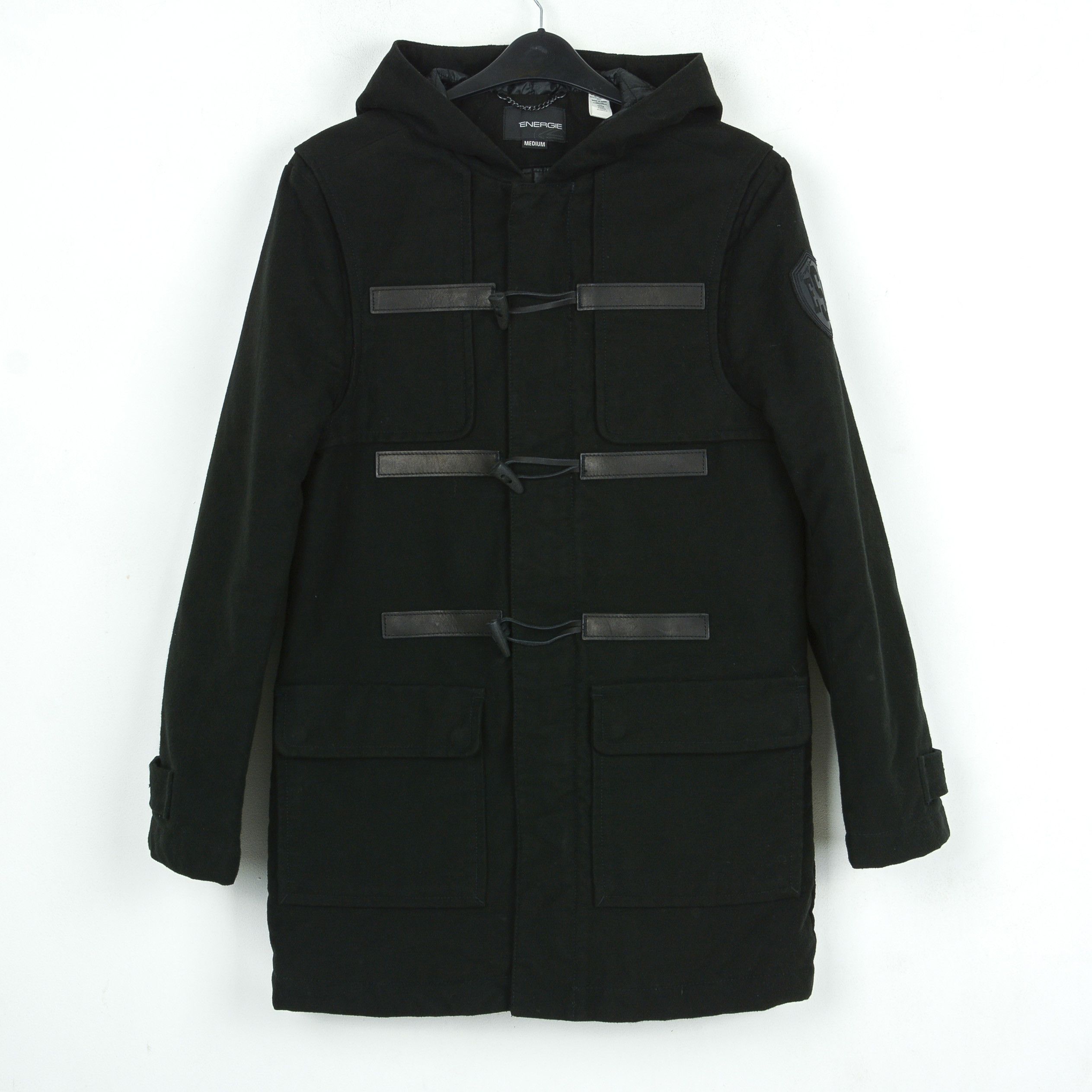 image of Energie Esc Mens Parka Jacket Heavy Coat Hooded Full Zip Up Top in Black (Size Medium)