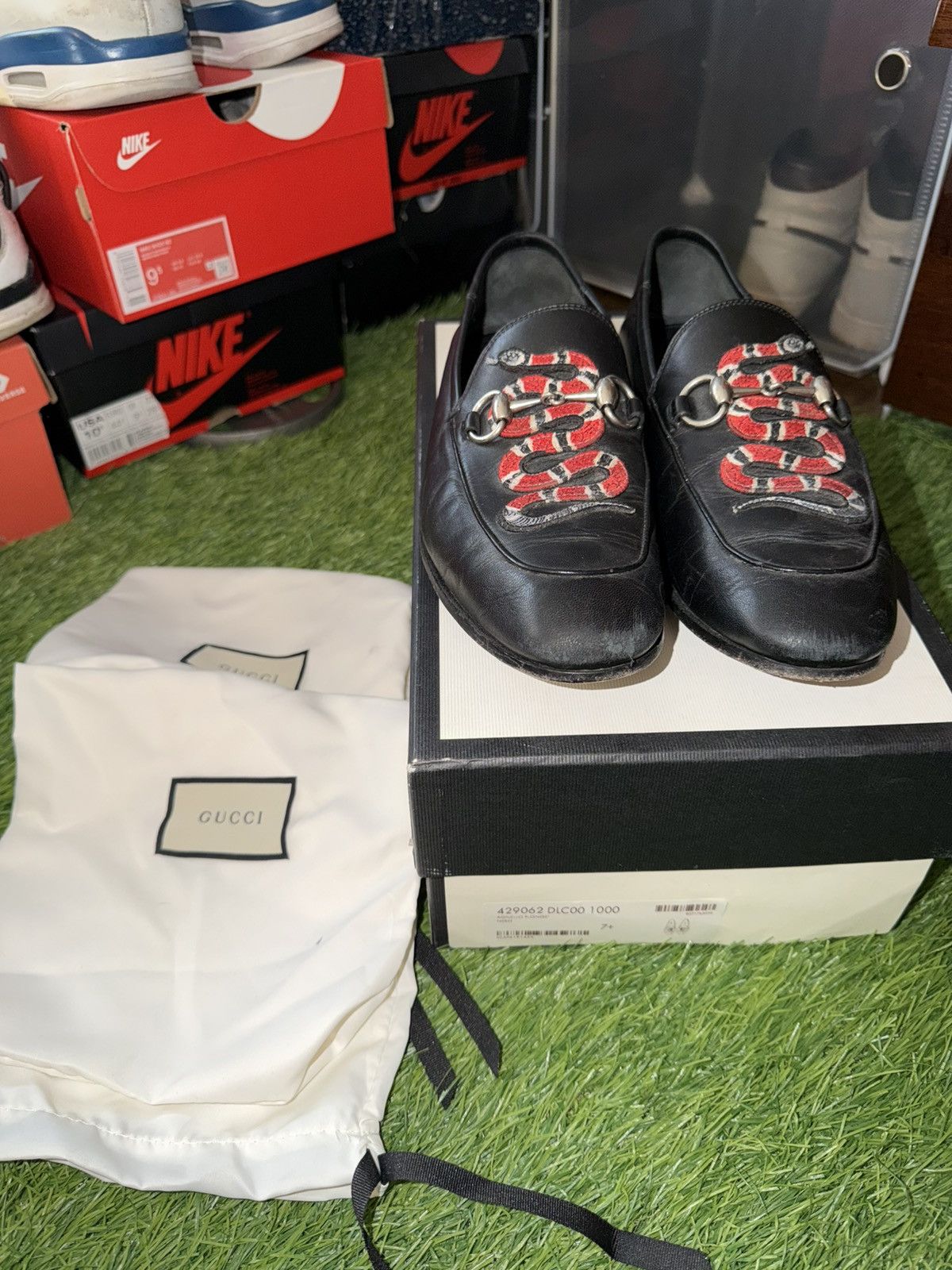 Gucci Gucci Snake Black Leather Horsebit Mens Loafers Size US 8.5 / EU 41-42 - 2 Thumbnail